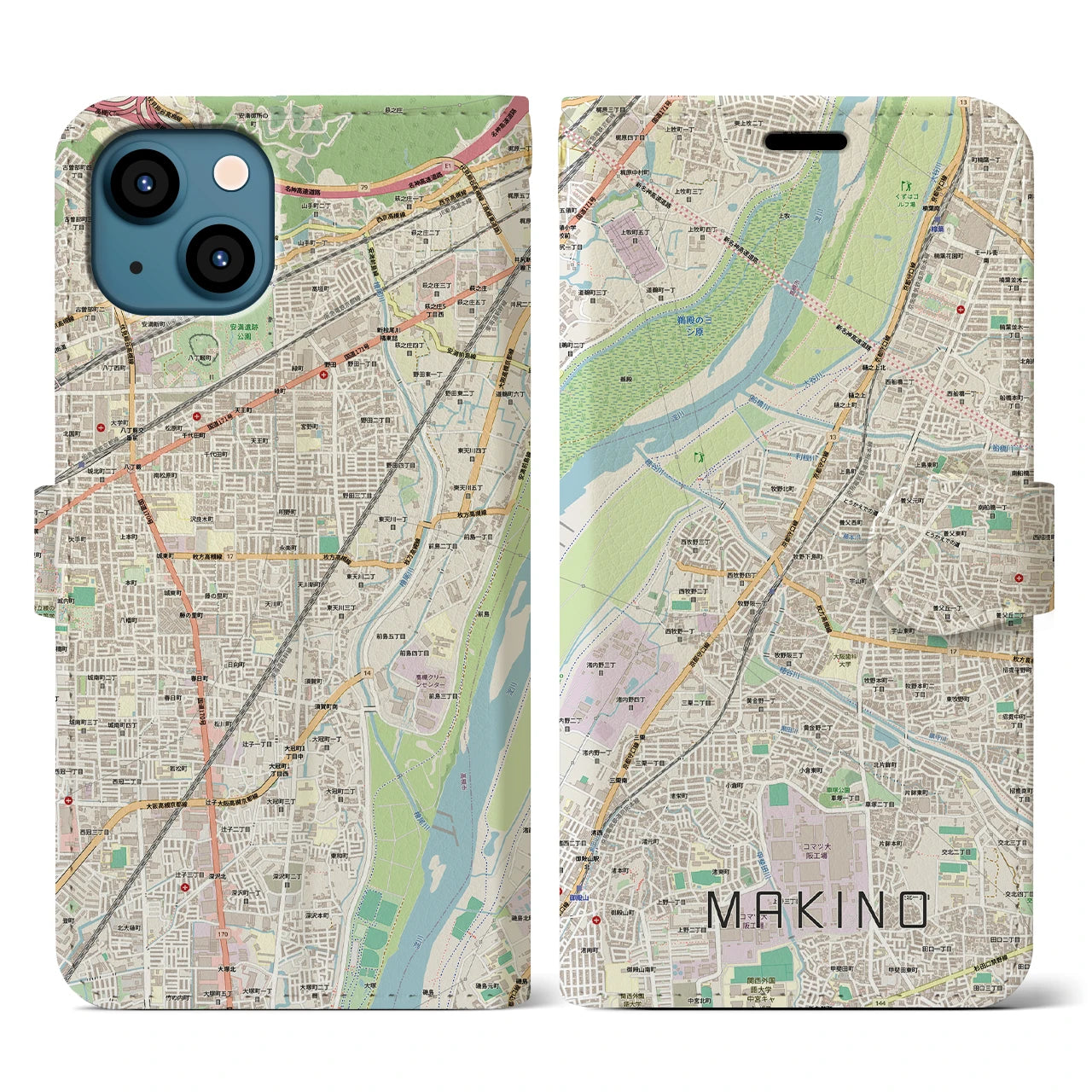 【牧野(大阪府)】地図柄iPhoneケース(手帳タイプ)