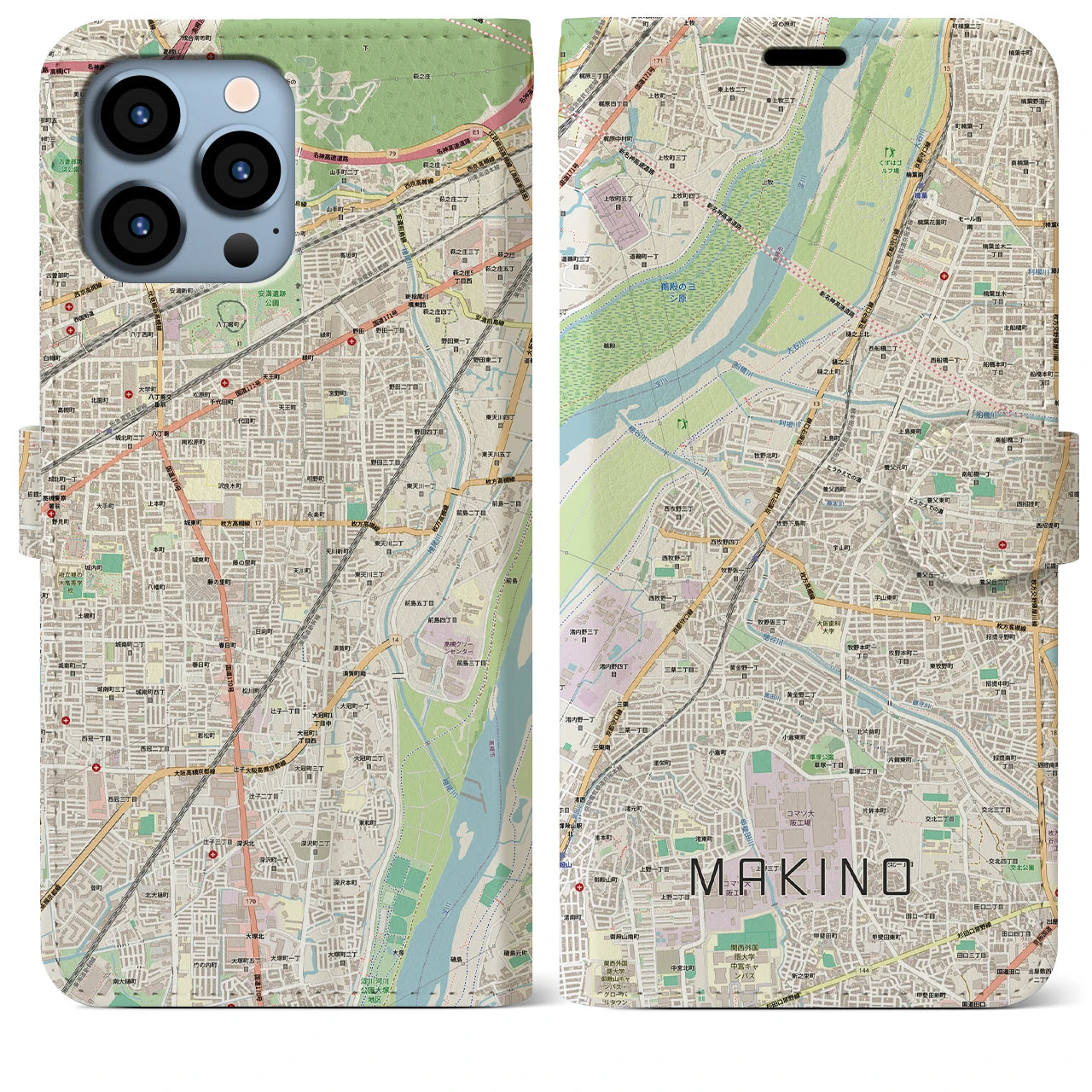 【牧野(大阪府)】地図柄iPhoneケース(手帳タイプ)