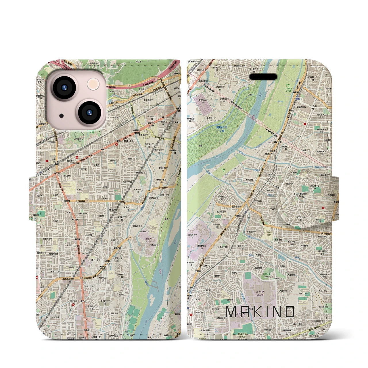 【牧野(大阪府)】地図柄iPhoneケース(手帳タイプ)
