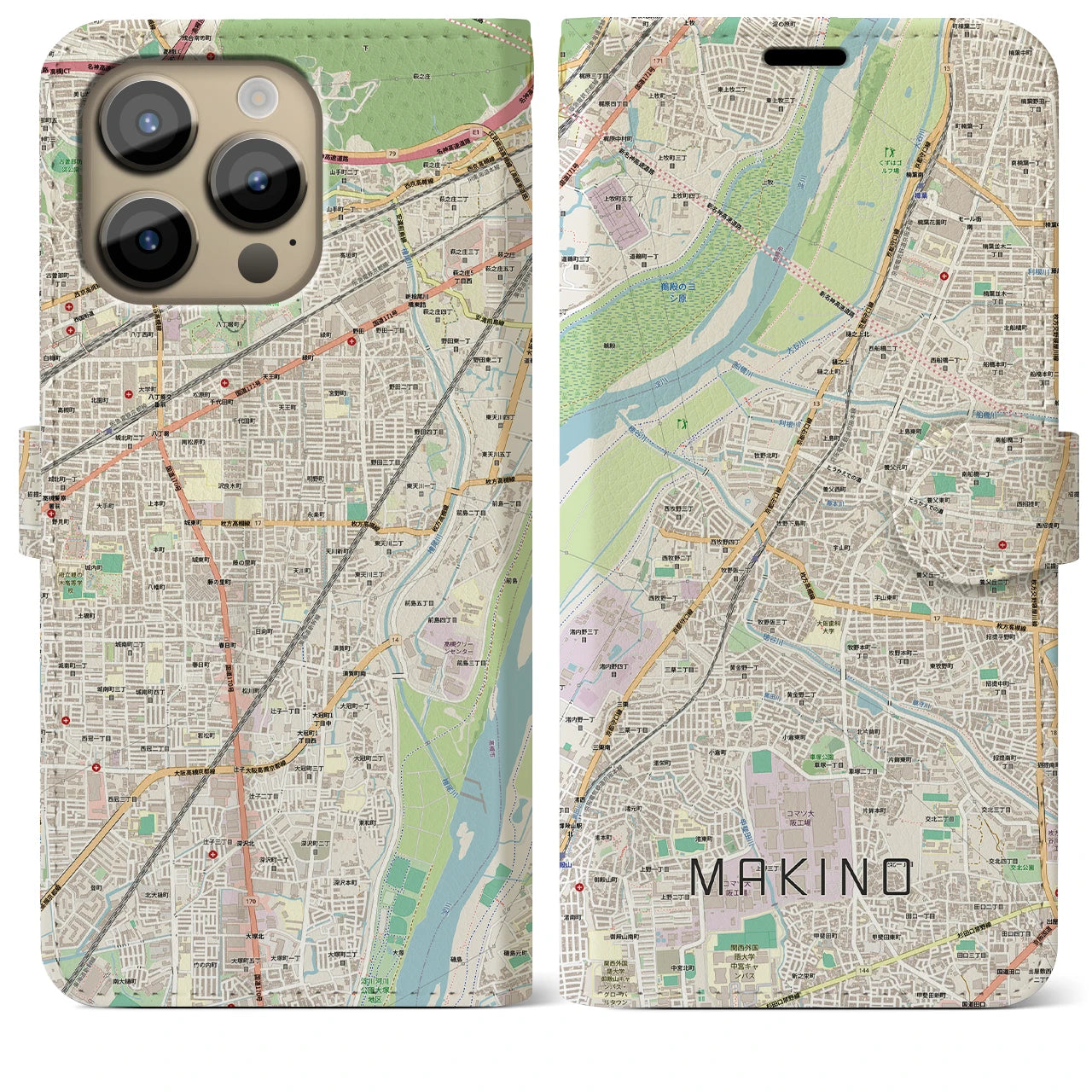 【牧野(大阪府)】地図柄iPhoneケース(手帳タイプ)