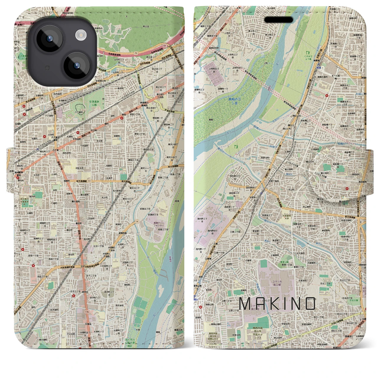 【牧野(大阪府)】地図柄iPhoneケース(手帳タイプ)