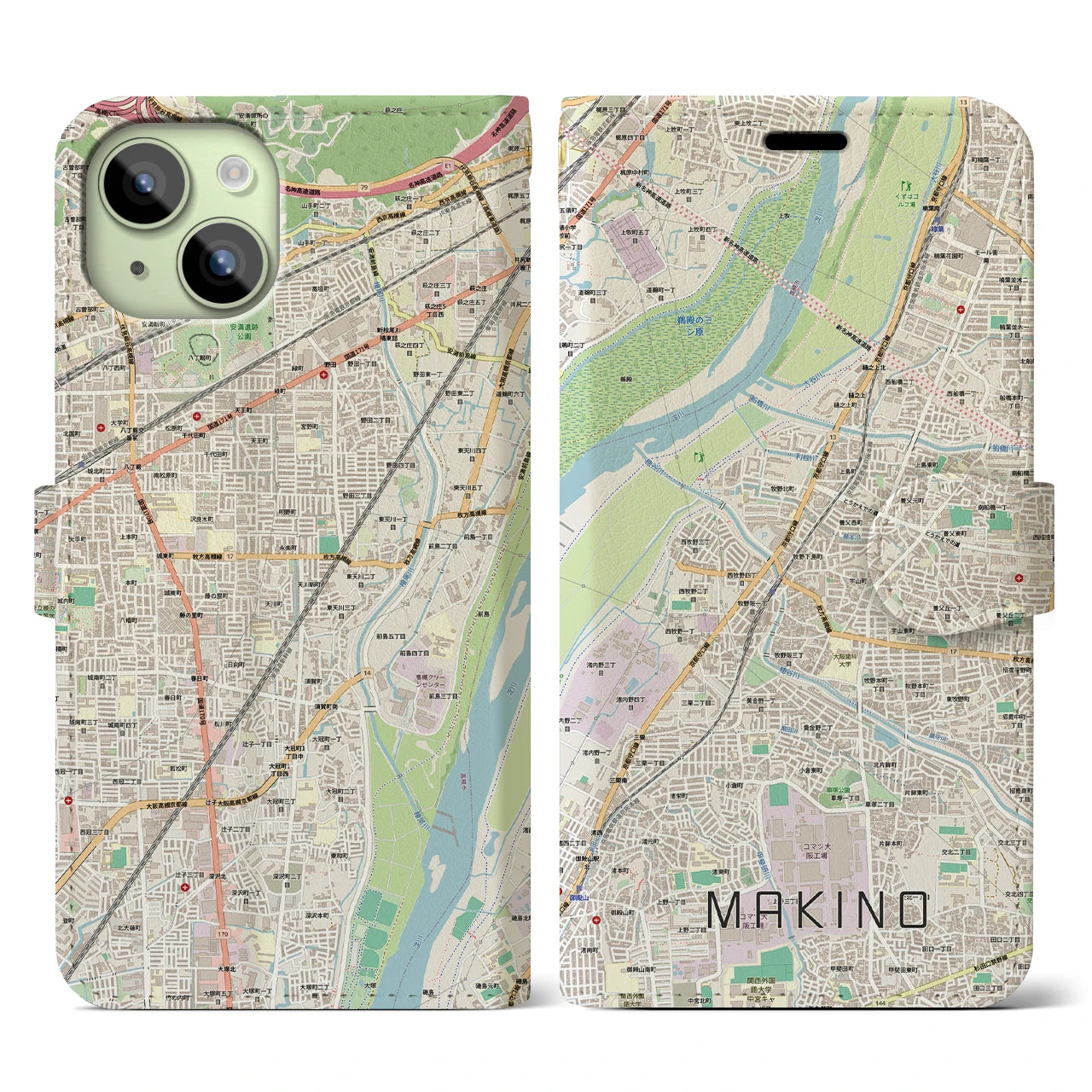 【牧野(大阪府)】地図柄iPhoneケース(手帳タイプ)