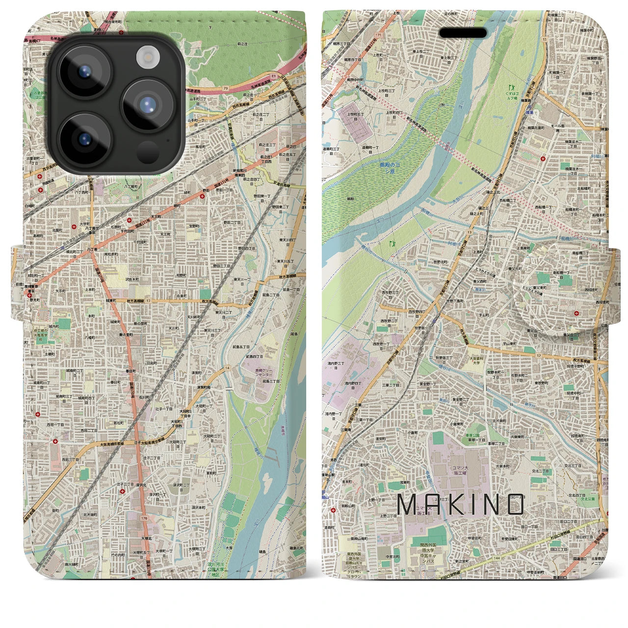 【牧野(大阪府)】地図柄iPhoneケース(手帳タイプ)
