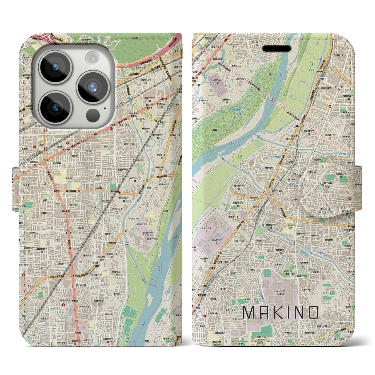 【牧野(大阪府)】地図柄iPhoneケース(手帳タイプ)