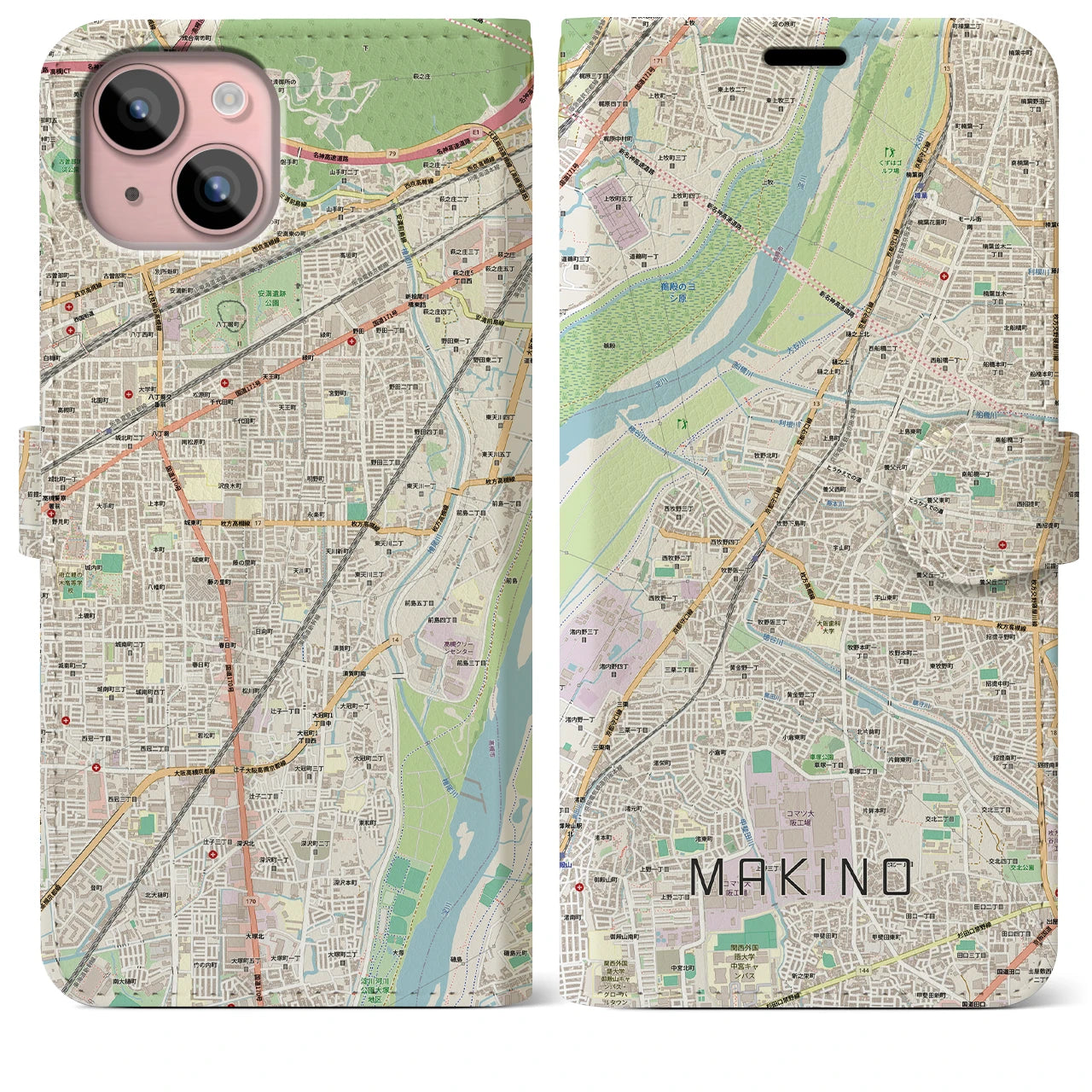 【牧野(大阪府)】地図柄iPhoneケース(手帳タイプ)