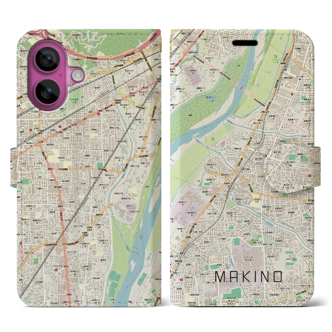 【牧野(大阪府)】地図柄iPhoneケース(手帳タイプ)
