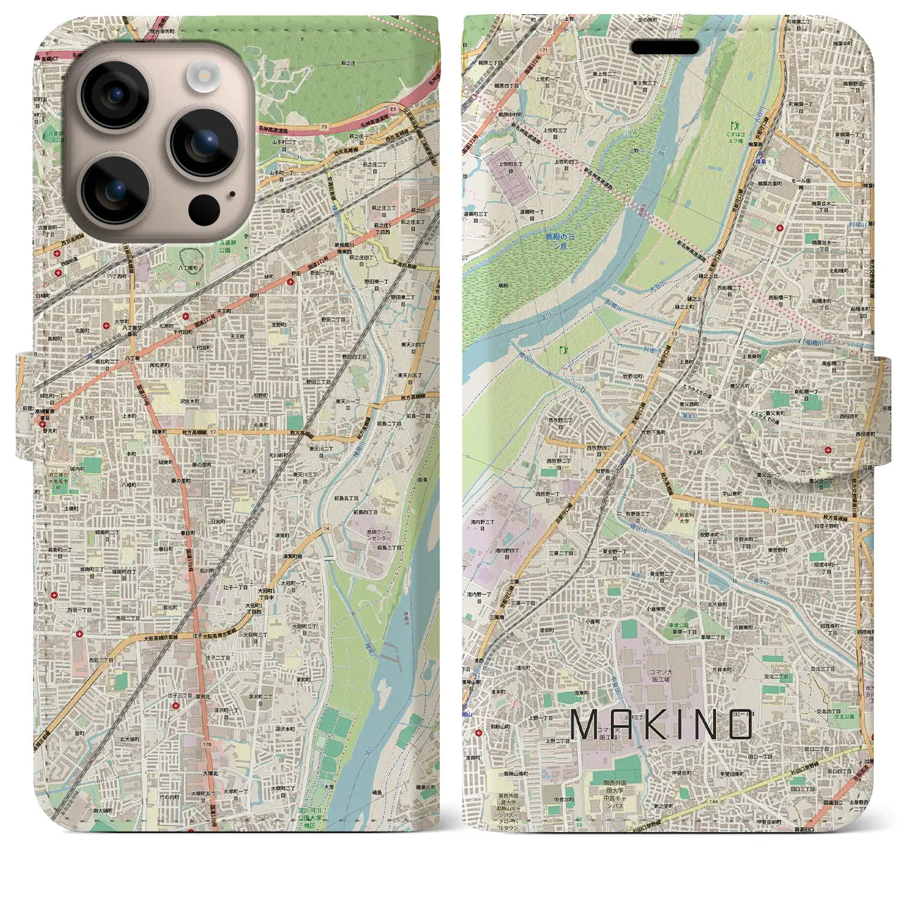 【牧野(大阪府)】地図柄iPhoneケース(手帳タイプ)