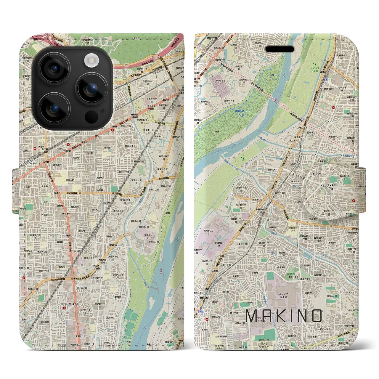 【牧野(大阪府)】地図柄iPhoneケース(手帳タイプ)