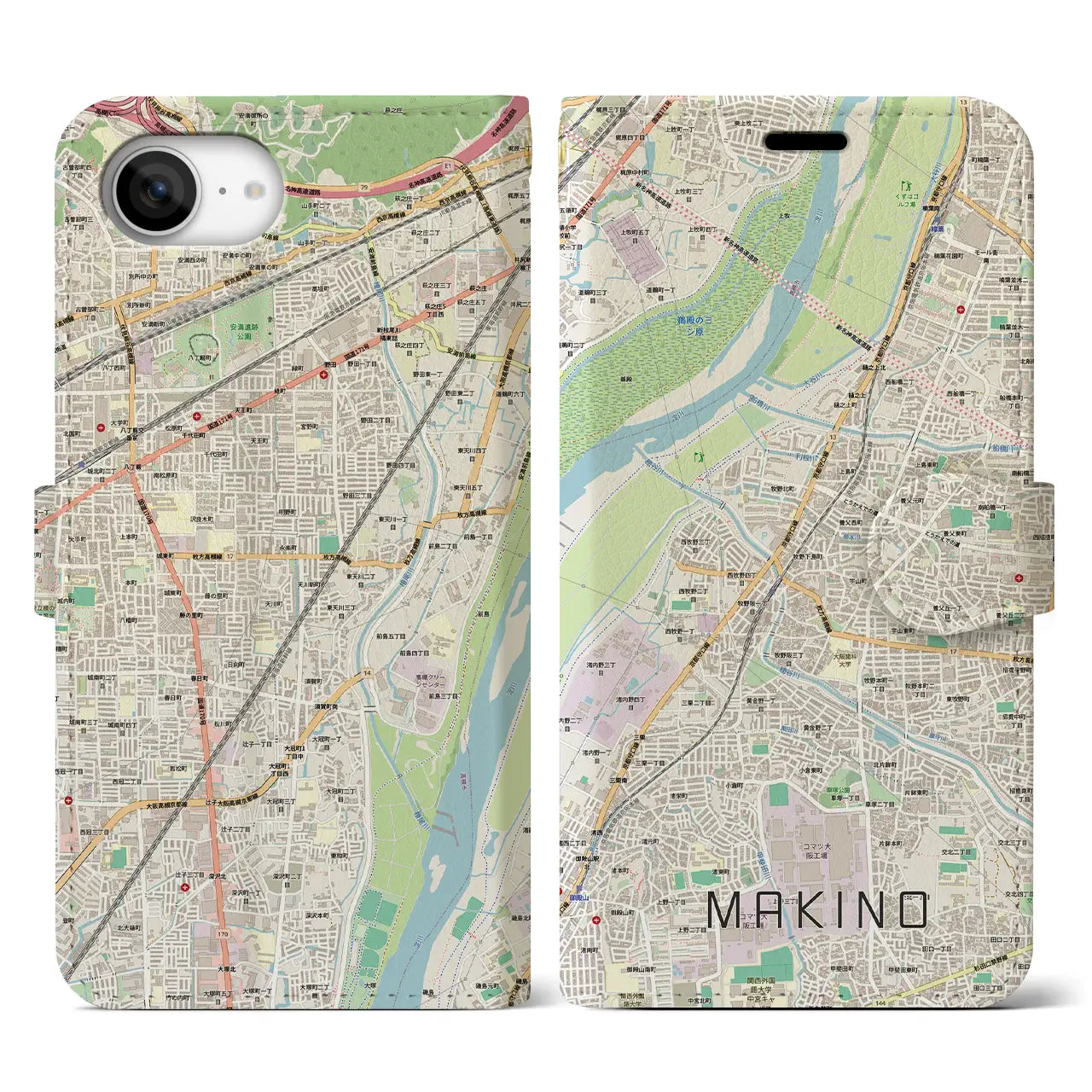 【牧野(大阪府)】地図柄iPhoneケース(手帳タイプ)