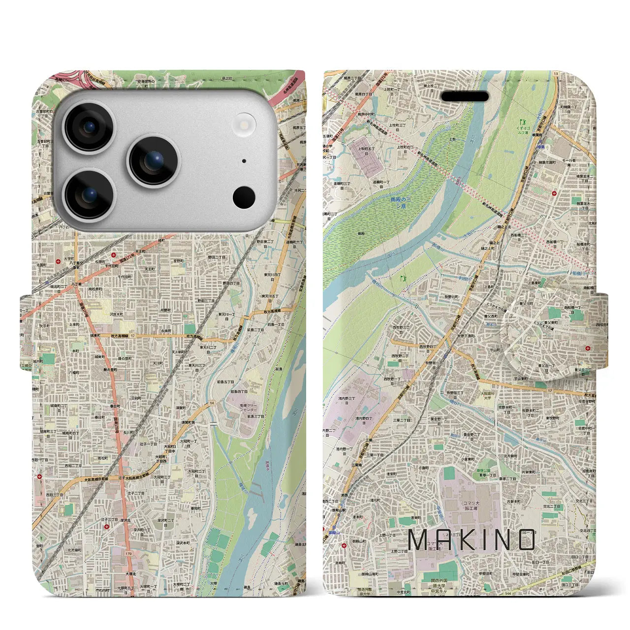 【牧野(大阪府)】地図柄iPhoneケース(手帳タイプ)