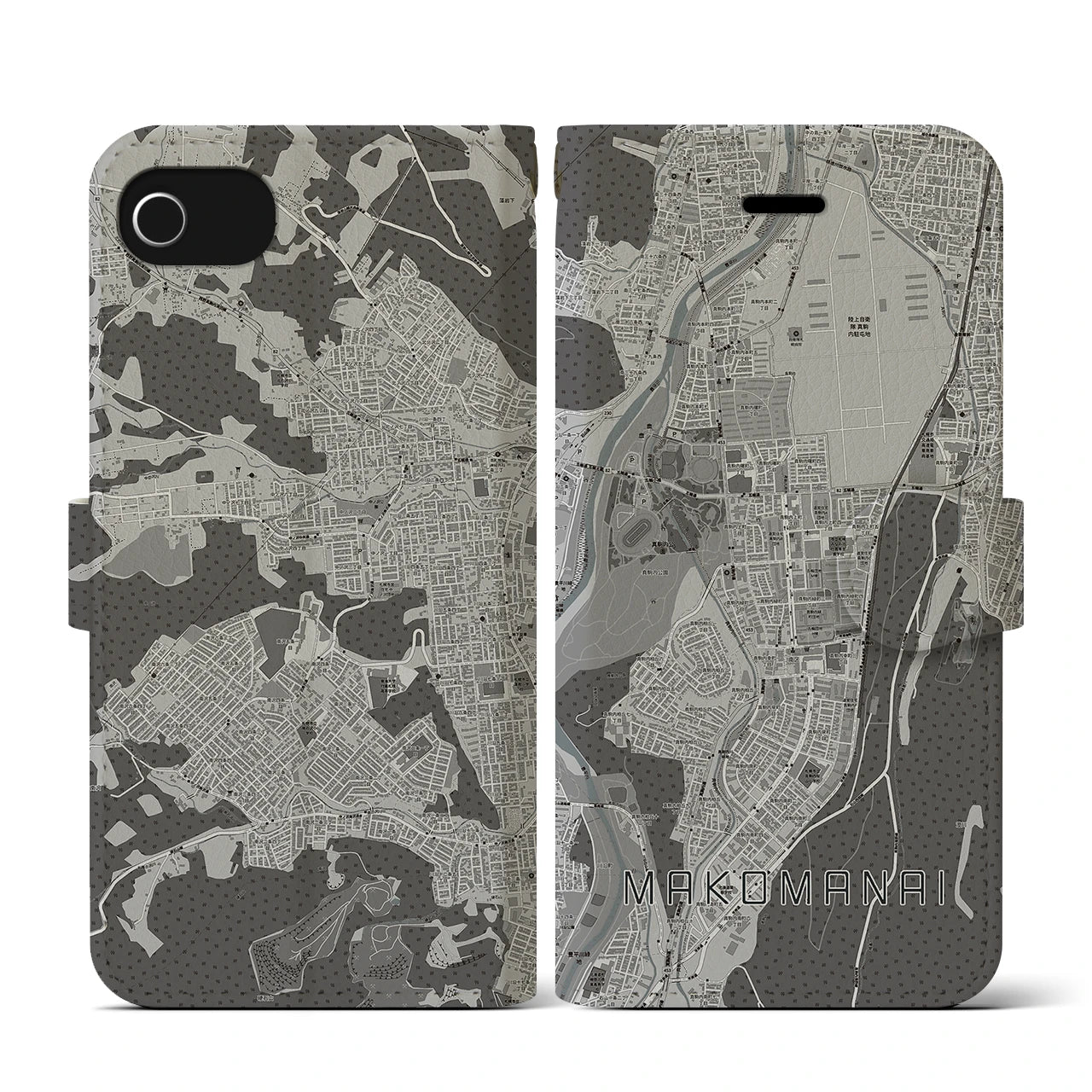 【真駒内(北海道)】地図柄iPhoneケース(手帳タイプ)モノトーン・iPhone SE(第3 / 第2世代) / 8 / 7 / 6s / 6 用