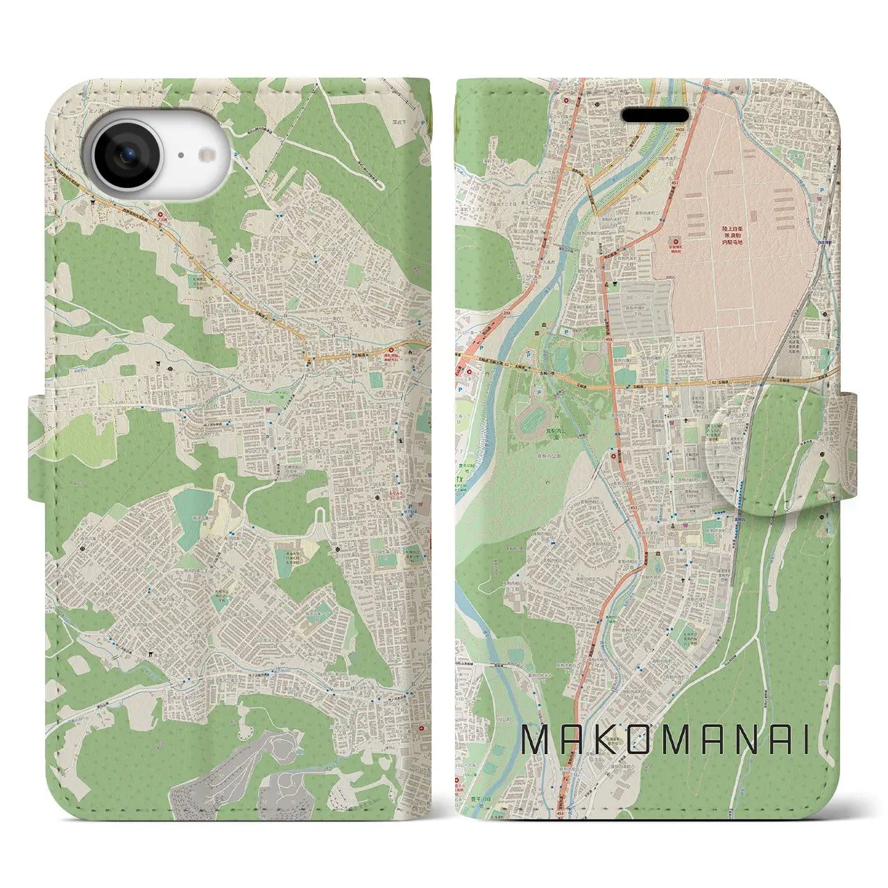 【真駒内(北海道)】地図柄iPhoneケース(手帳タイプ)