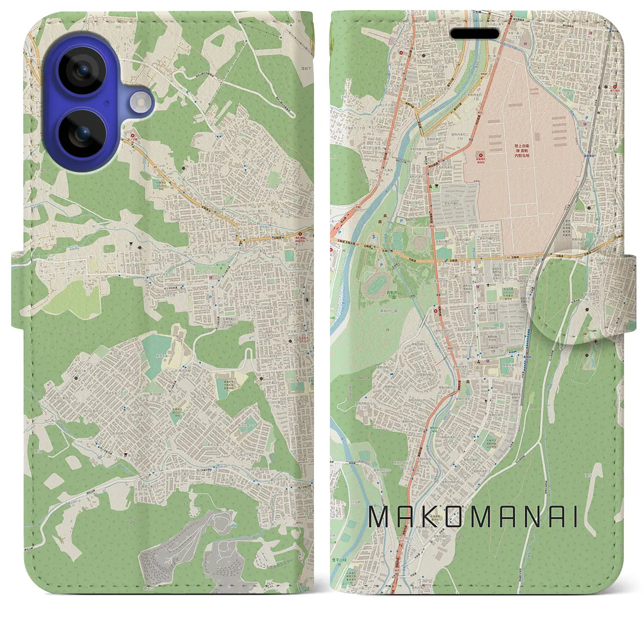 【真駒内(北海道)】地図柄iPhoneケース(手帳タイプ)ナチュラル・iPhone 16 Pro Max 用