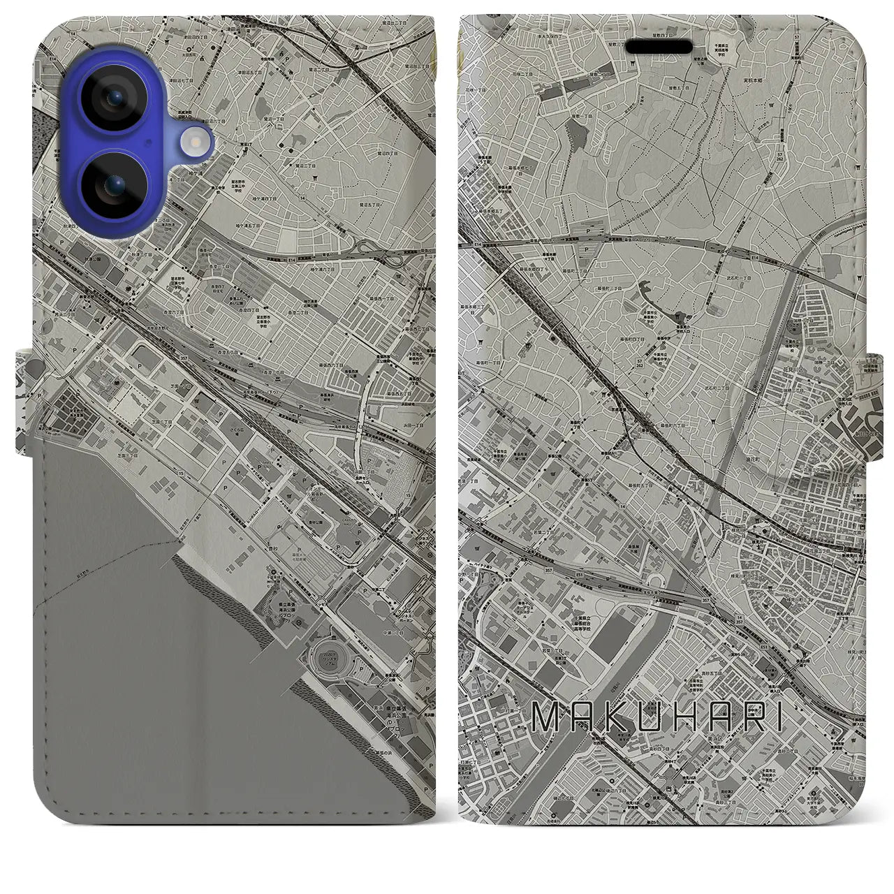 【幕張(千葉県)】地図柄iPhoneケース(手帳タイプ)モノトーン・iPhone 16 Pro Max 用