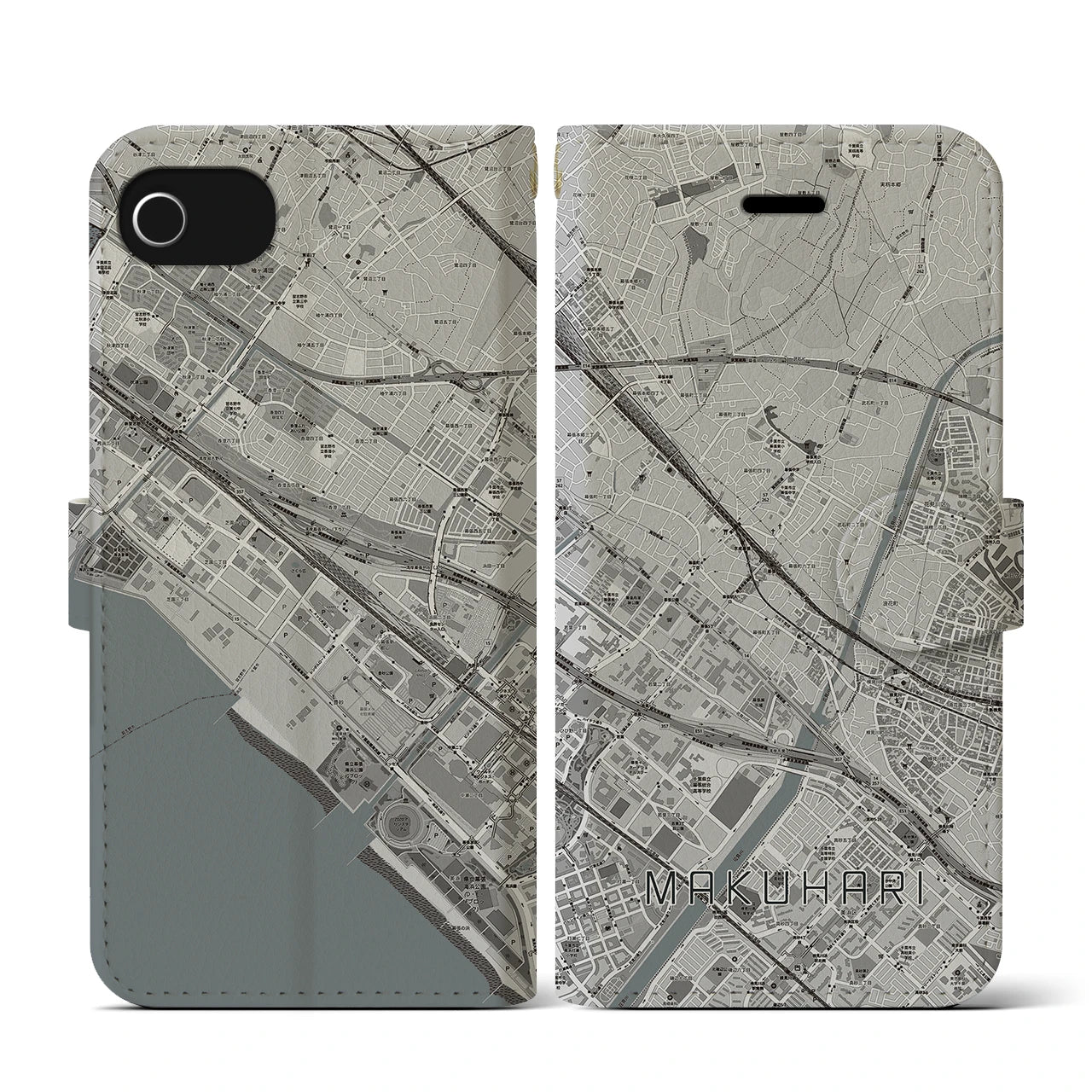 【幕張(千葉県)】地図柄iPhoneケース(手帳タイプ)モノトーン・iPhone SE(第3 / 第2世代) / 8 / 7 / 6s / 6 用