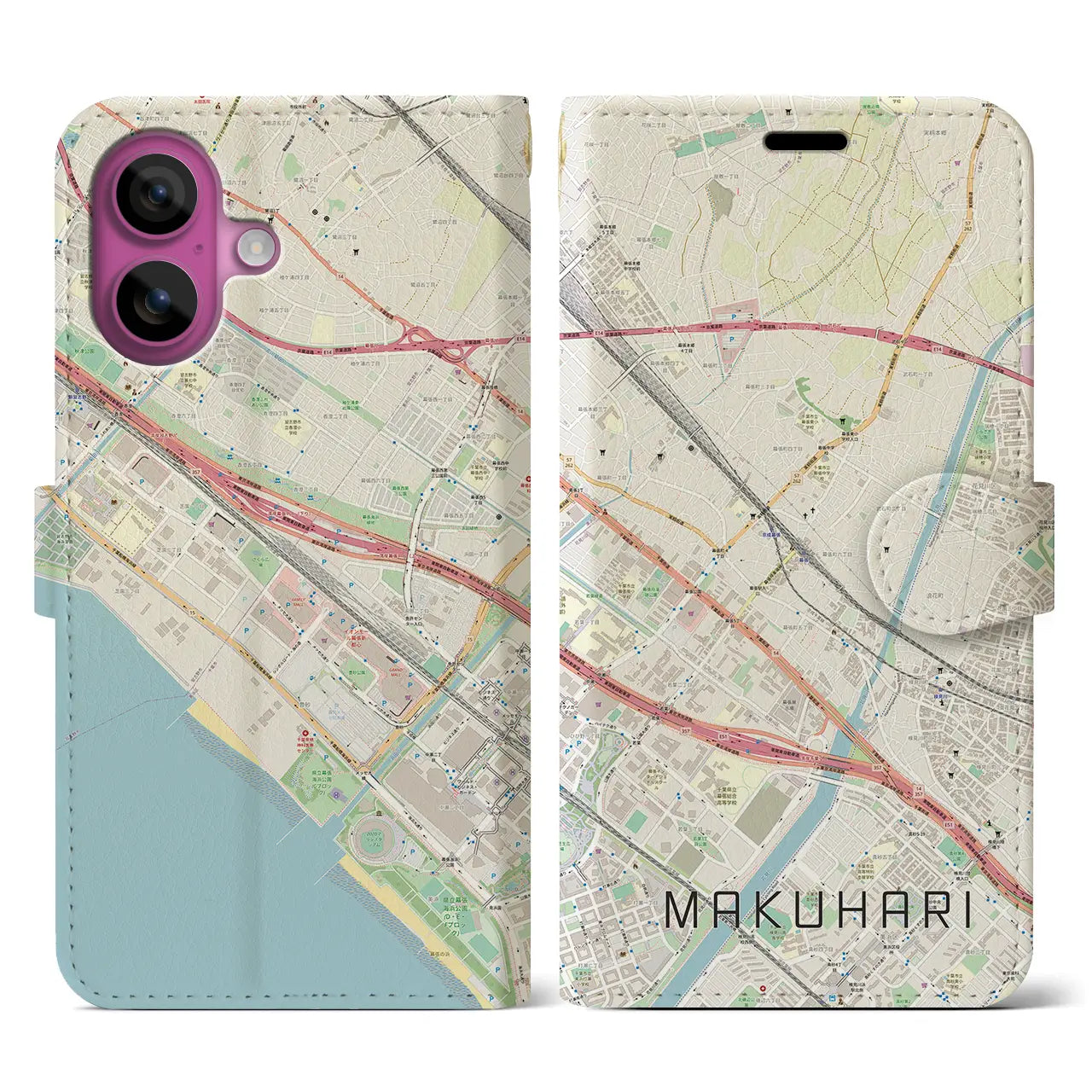 【幕張(千葉県)】地図柄iPhoneケース(手帳タイプ)ナチュラル・iPhone 16 Pro 用