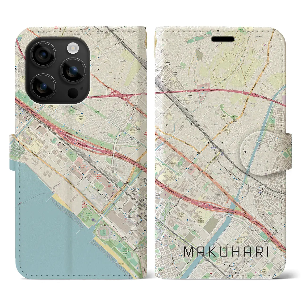 【幕張(千葉県)】地図柄iPhoneケース(手帳タイプ)ナチュラル・iPhone 16 用