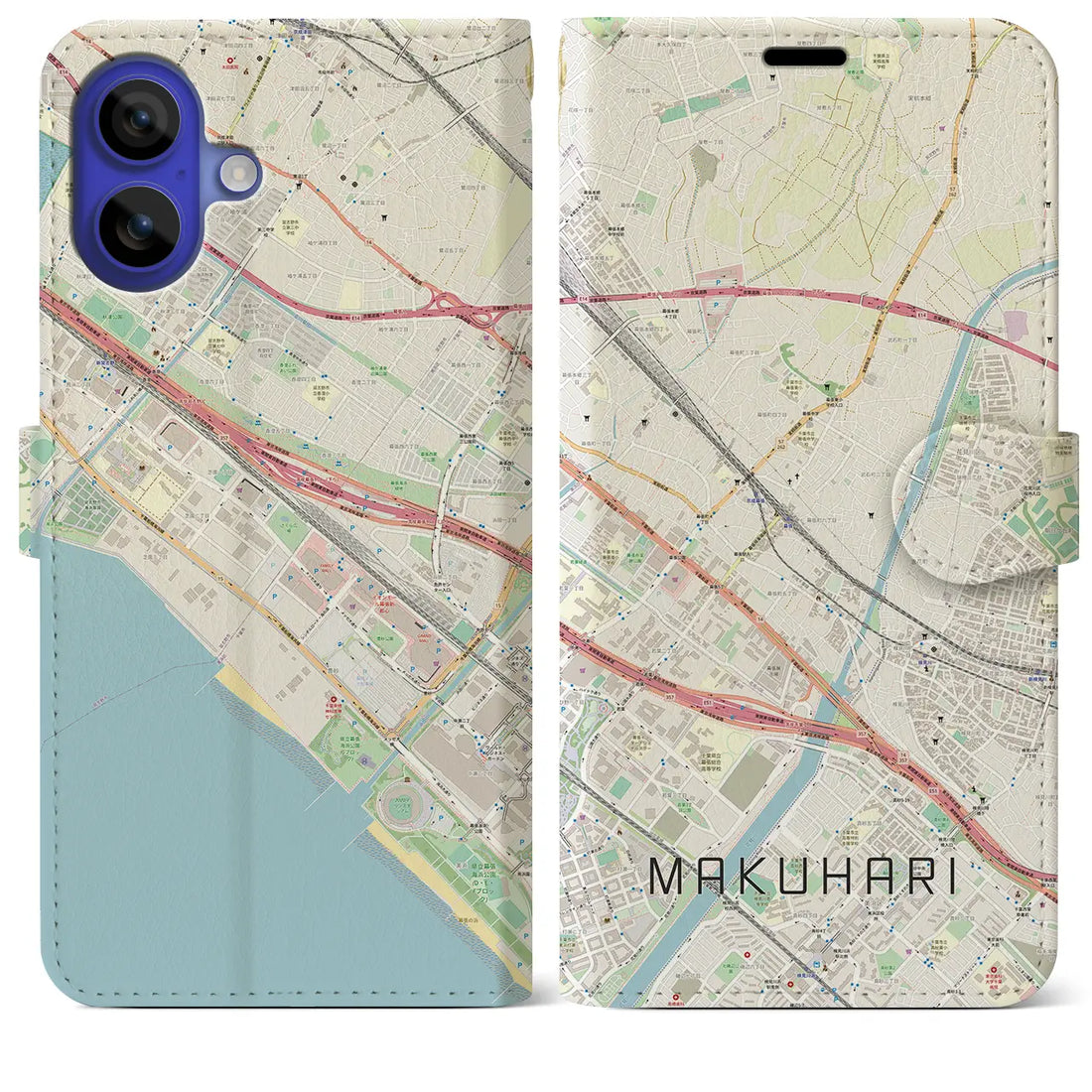 【幕張(千葉県)】地図柄iPhoneケース(手帳タイプ)ナチュラル・iPhone 16 Pro Max 用