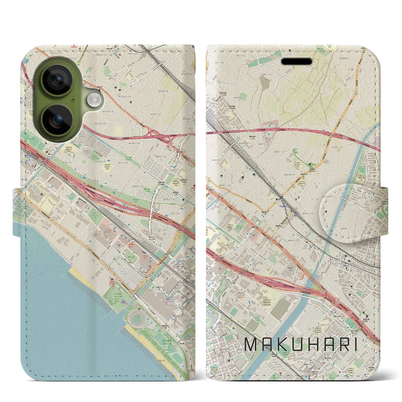 【幕張(千葉県)】地図柄iPhoneケース(手帳タイプ)モノトーン・iPhone 17 Pro Max 用