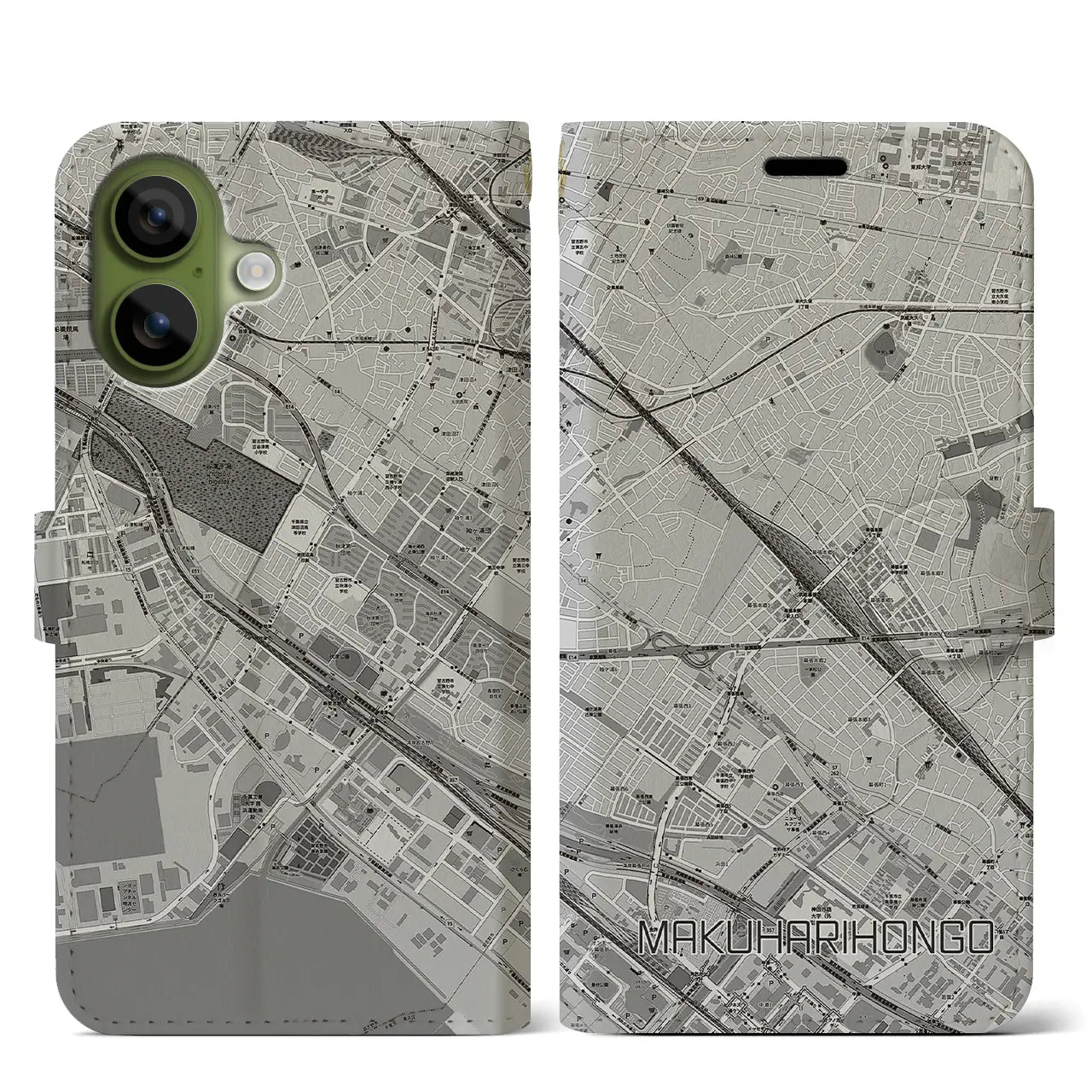【幕張本郷(千葉県)】地図柄iPhoneケース(手帳タイプ)