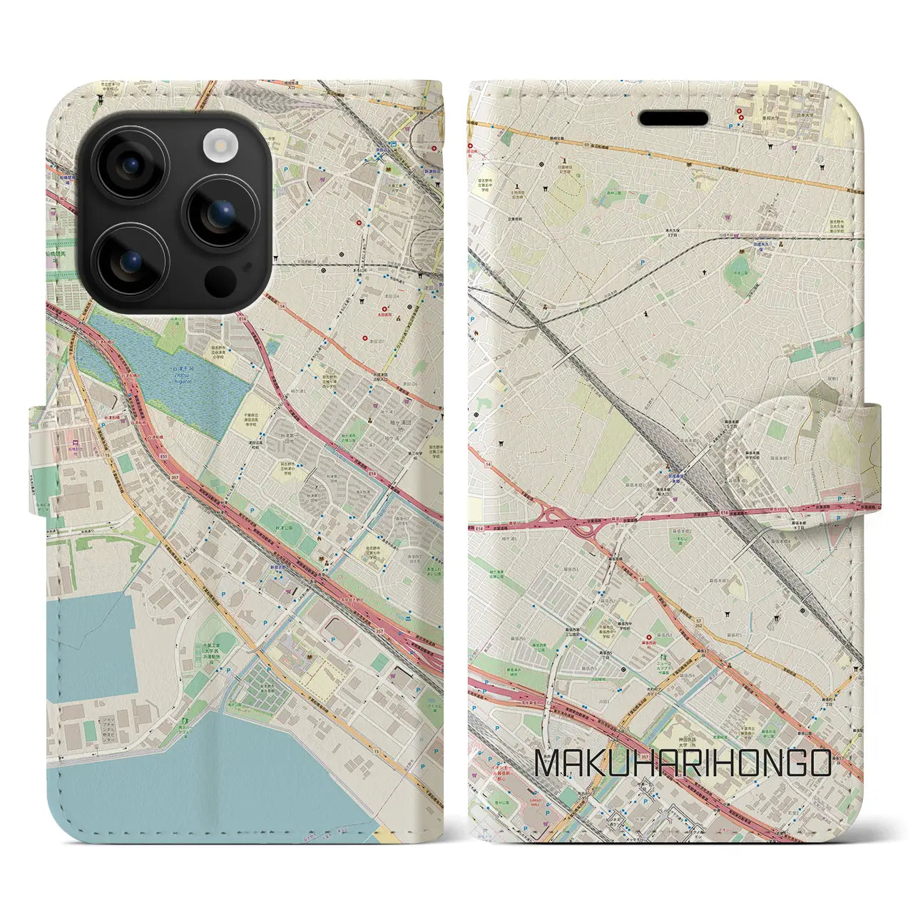 【幕張本郷(千葉県)】地図柄iPhoneケース(手帳タイプ)ナチュラル・iPhone 16 用