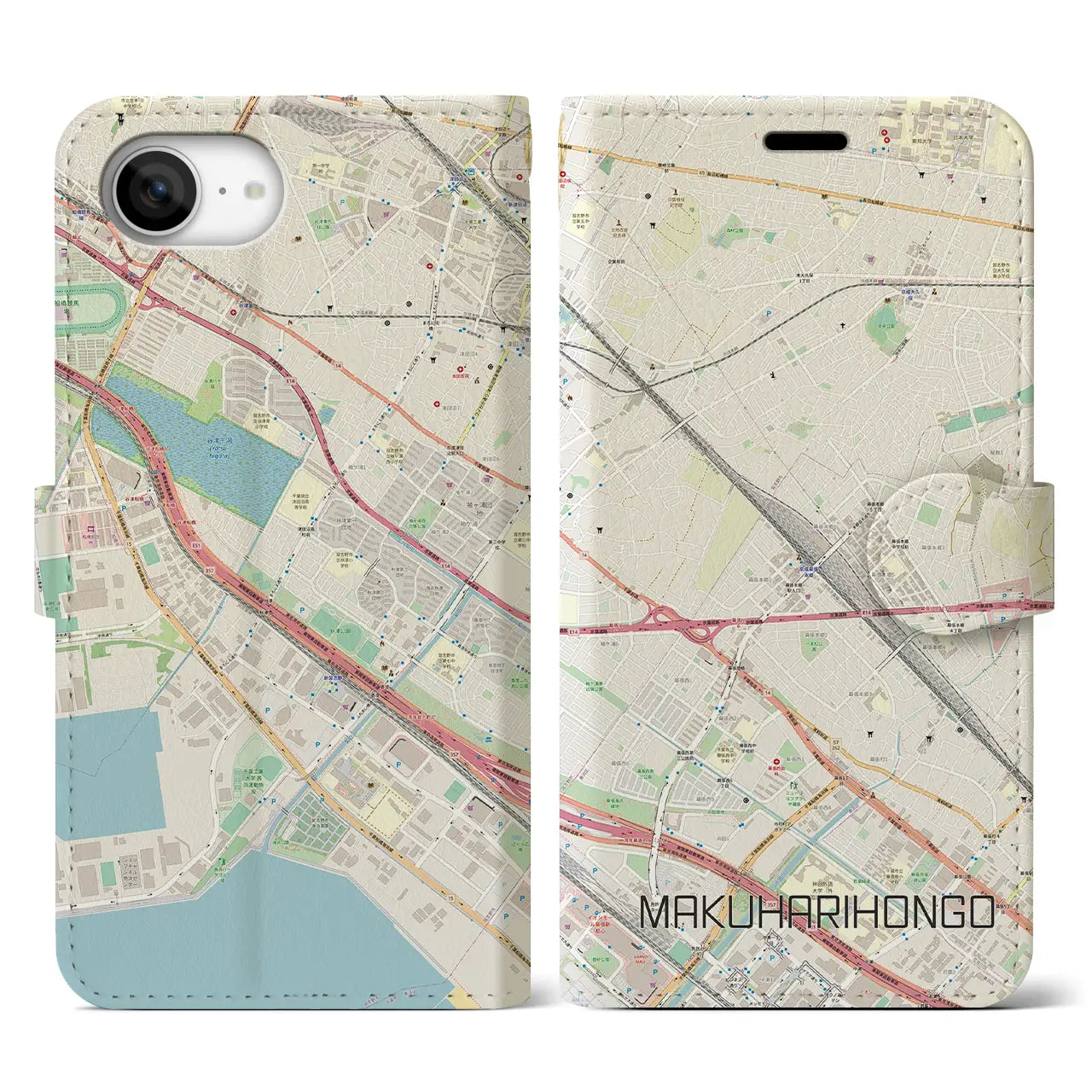 【幕張本郷(千葉県)】地図柄iPhoneケース(手帳タイプ)