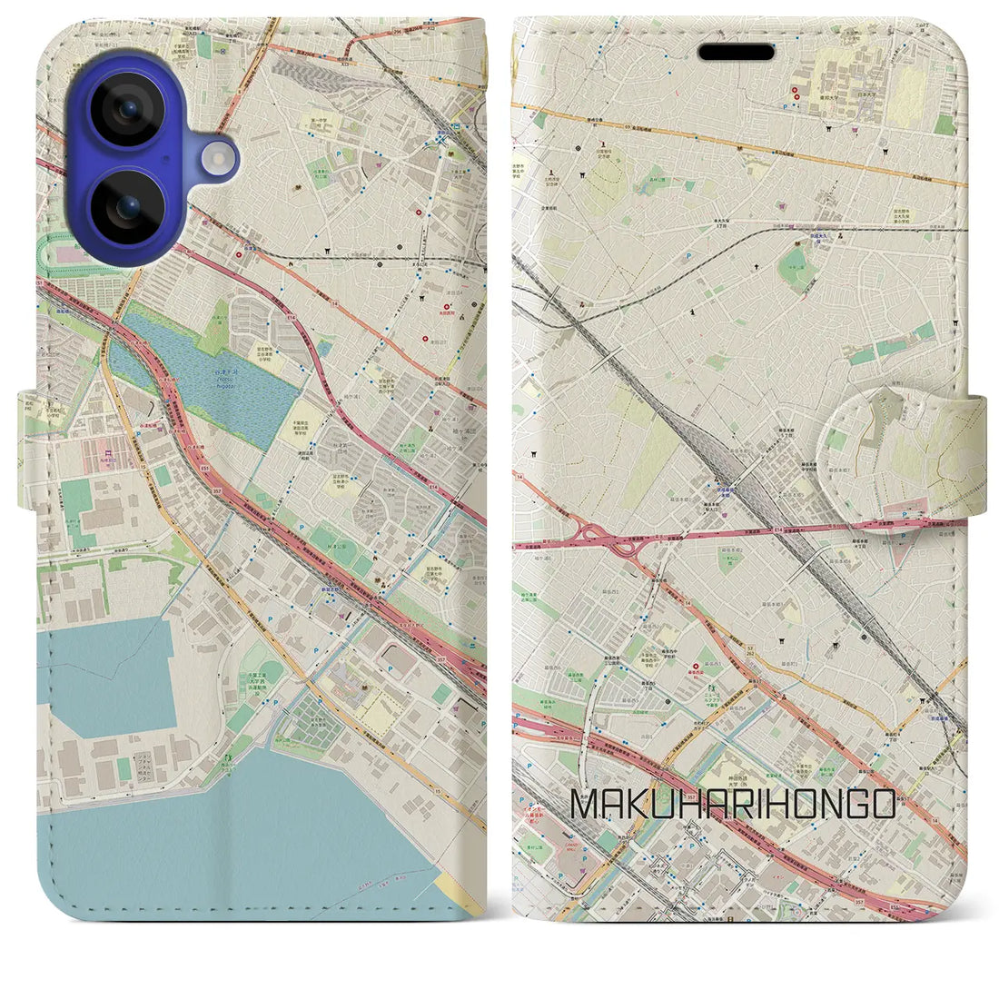 【幕張本郷(千葉県)】地図柄iPhoneケース(手帳タイプ)ナチュラル・iPhone 16 Pro Max 用