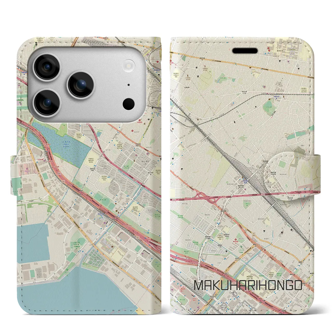 【幕張本郷(千葉県)】地図柄iPhoneケース(手帳タイプ)ナチュラル・iPhone 17 Pro Max 用