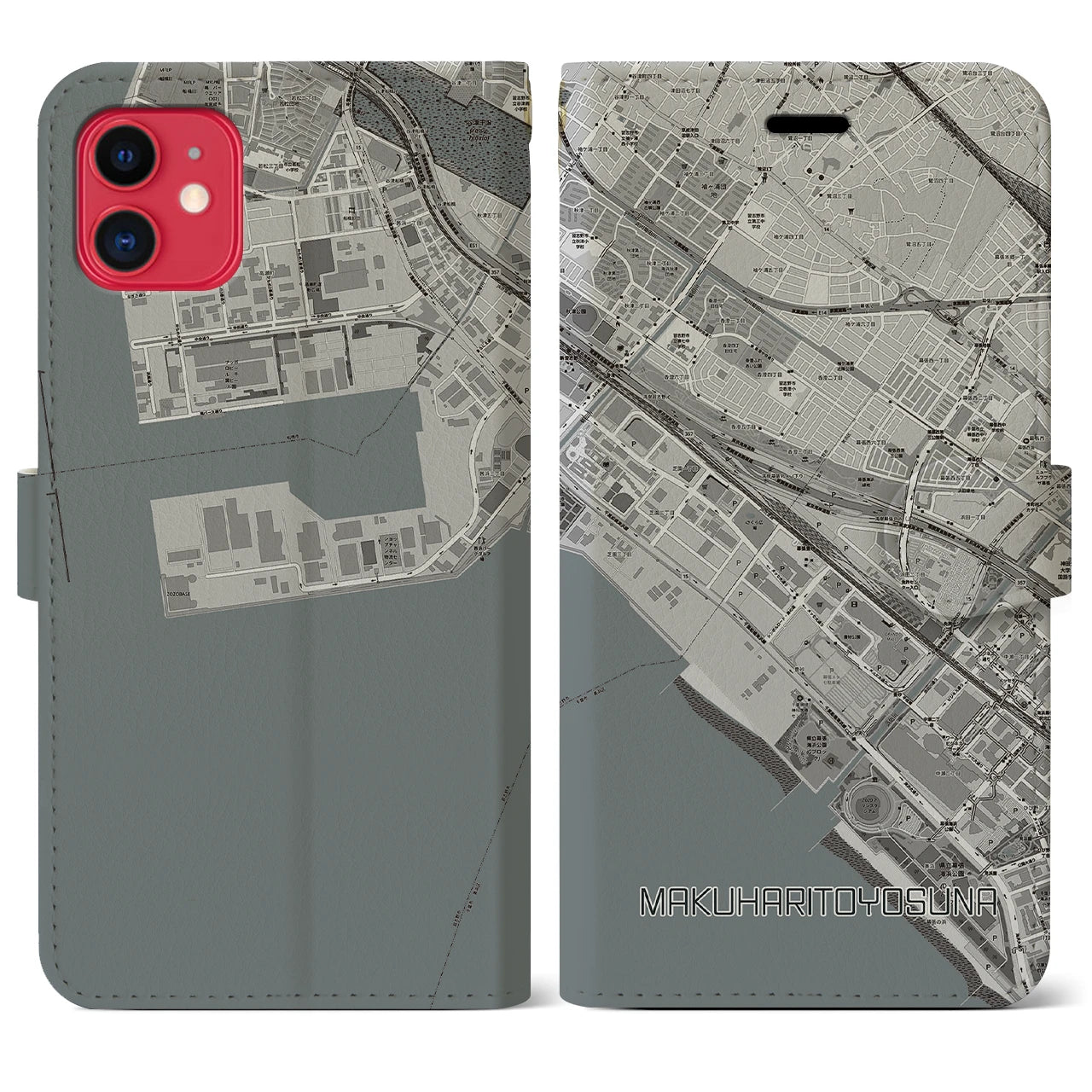【幕張豊砂(千葉県)】地図柄iPhoneケース(手帳タイプ)モノトーン・iPhone 11 用