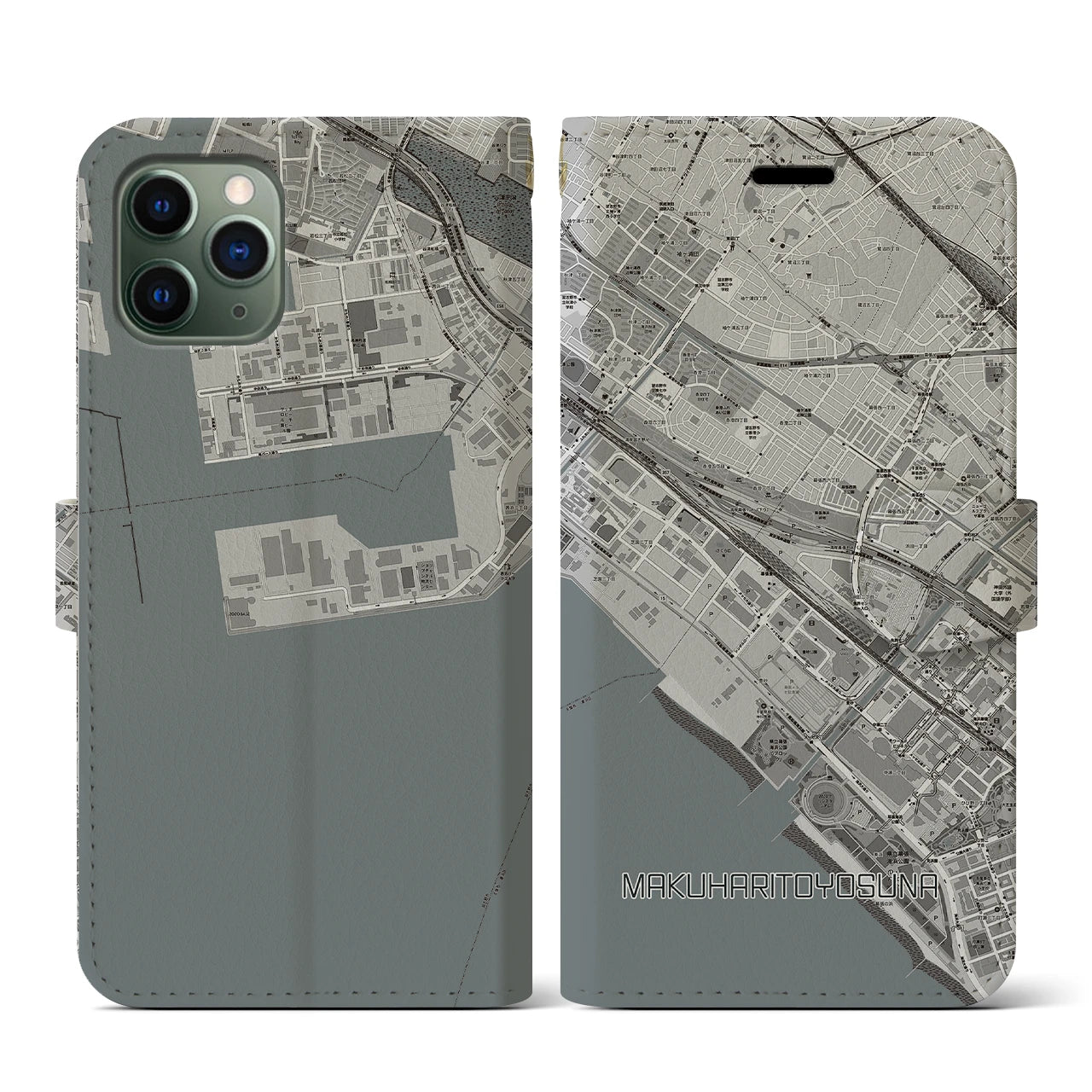 【幕張豊砂(千葉県)】地図柄iPhoneケース(手帳タイプ)モノトーン・iPhone 11 Pro 用