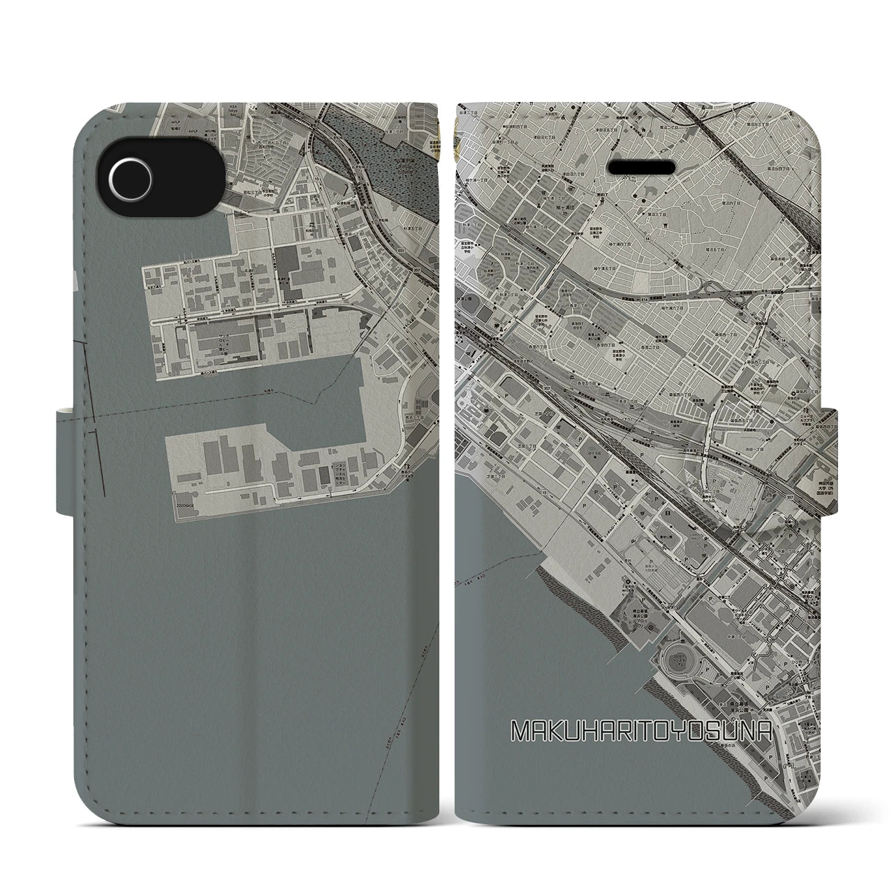【幕張豊砂(千葉県)】地図柄iPhoneケース(手帳タイプ)モノトーン・iPhone SE(第3 / 第2世代) / 8 / 7 / 6s / 6 用