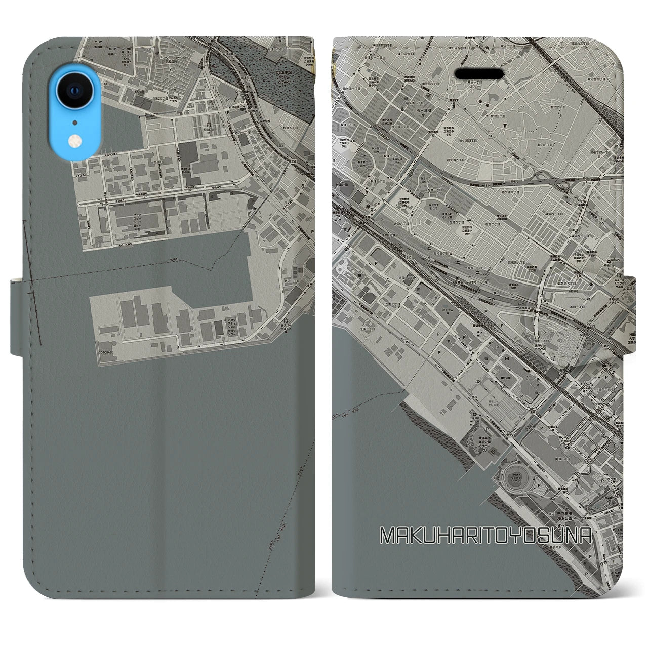 【幕張豊砂(千葉県)】地図柄iPhoneケース(手帳タイプ)モノトーン・iPhone XR 用