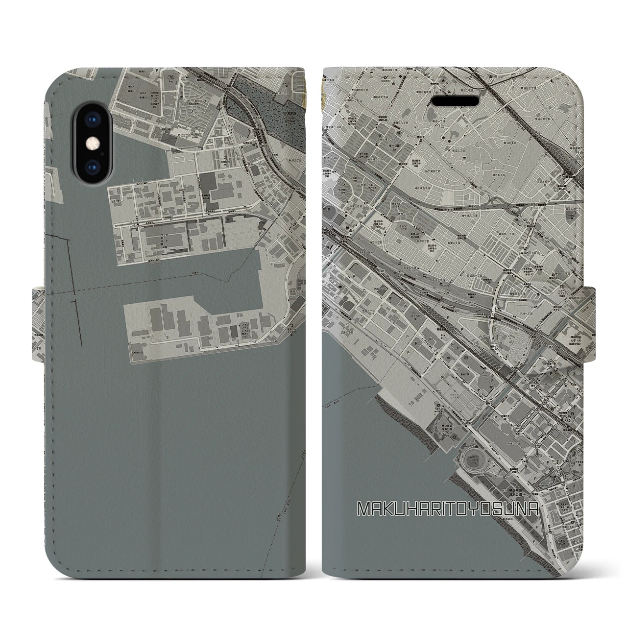 【幕張豊砂(千葉県)】地図柄iPhoneケース(手帳タイプ)モノトーン・iPhone XS / X 用