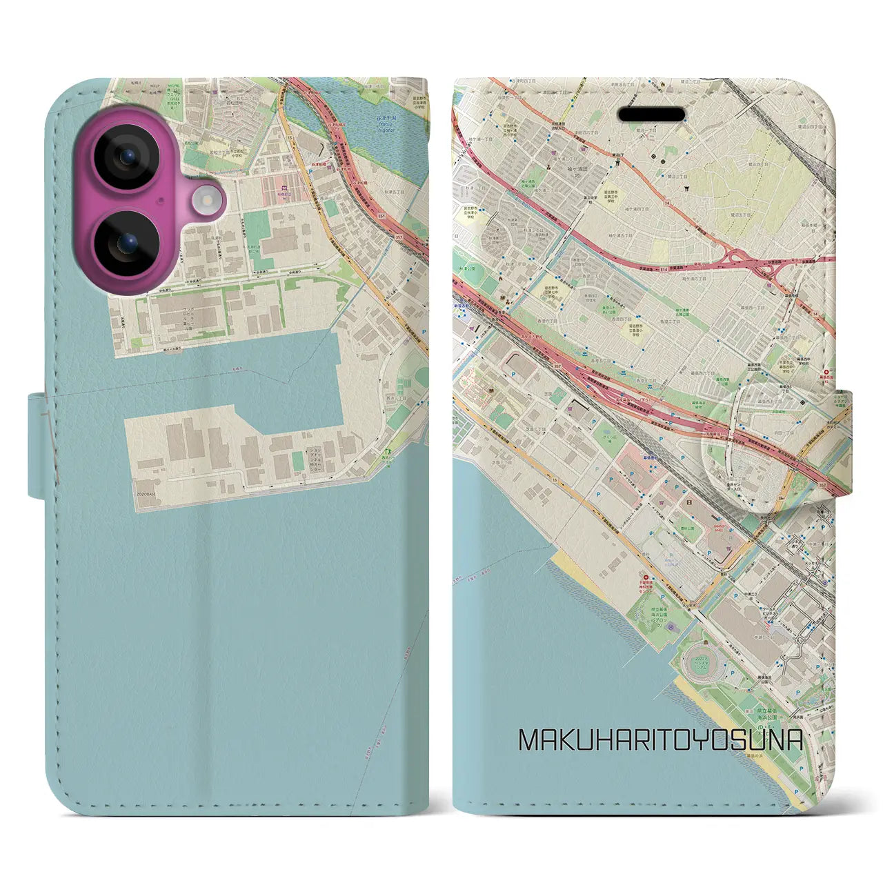 【幕張豊砂(千葉県)】地図柄iPhoneケース(手帳タイプ)ナチュラル・iPhone 16 Pro 用