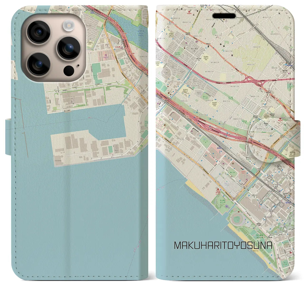 【幕張豊砂(千葉県)】地図柄iPhoneケース(手帳タイプ)ナチュラル・iPhone 16 Plus 用