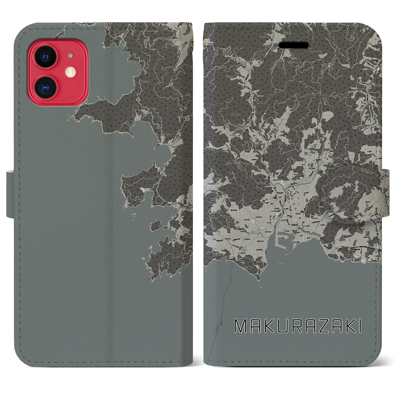 【枕崎(鹿児島県)】地図柄iPhoneケース(手帳タイプ)モノトーン・iPhone 11 用
