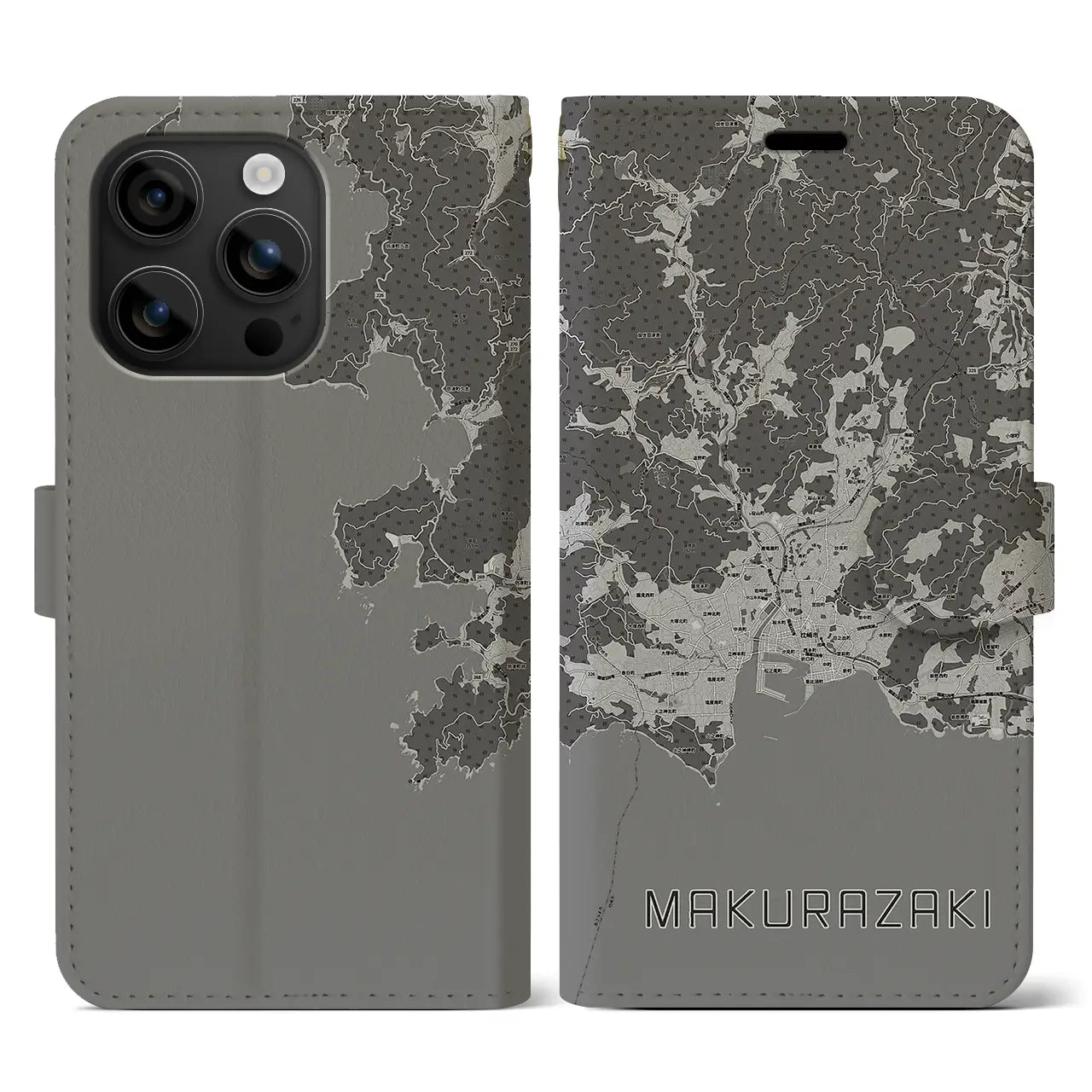 【枕崎(鹿児島県)】地図柄iPhoneケース(手帳タイプ)モノトーン・iPhone 16 用