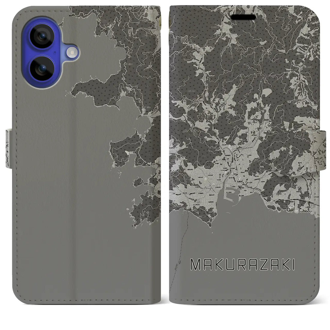 【枕崎(鹿児島県)】地図柄iPhoneケース(手帳タイプ)モノトーン・iPhone 16 Pro Max 用