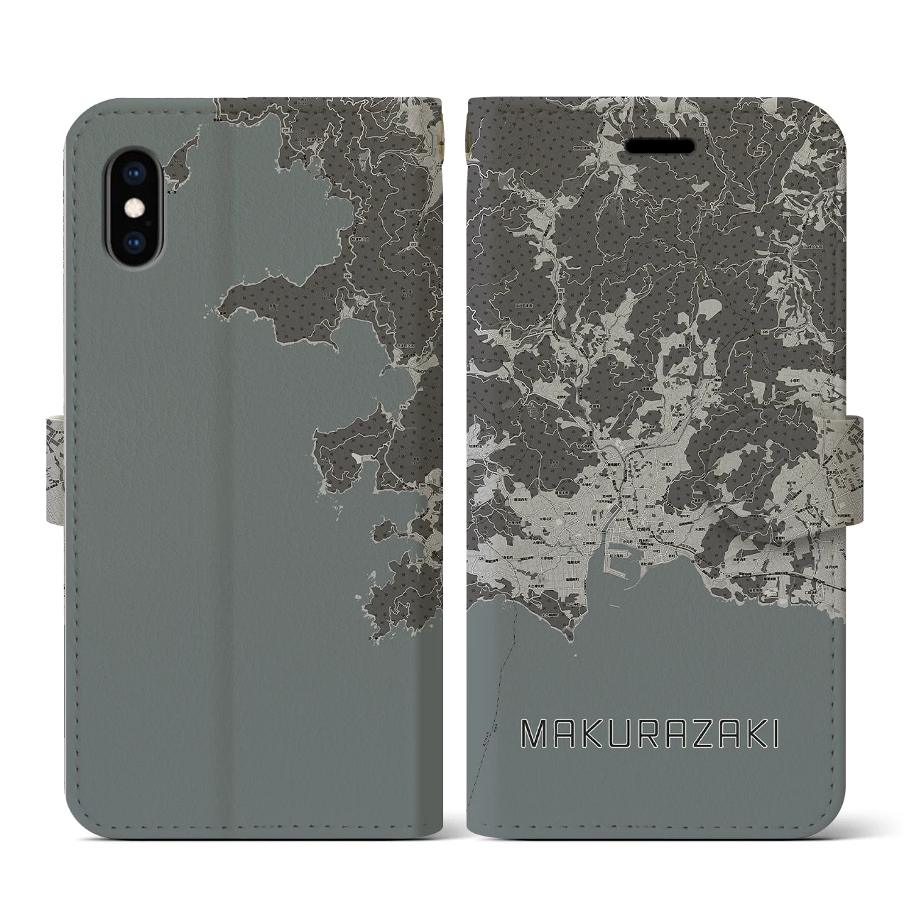 【枕崎(鹿児島県)】地図柄iPhoneケース(手帳タイプ)モノトーン・iPhone XS / X 用