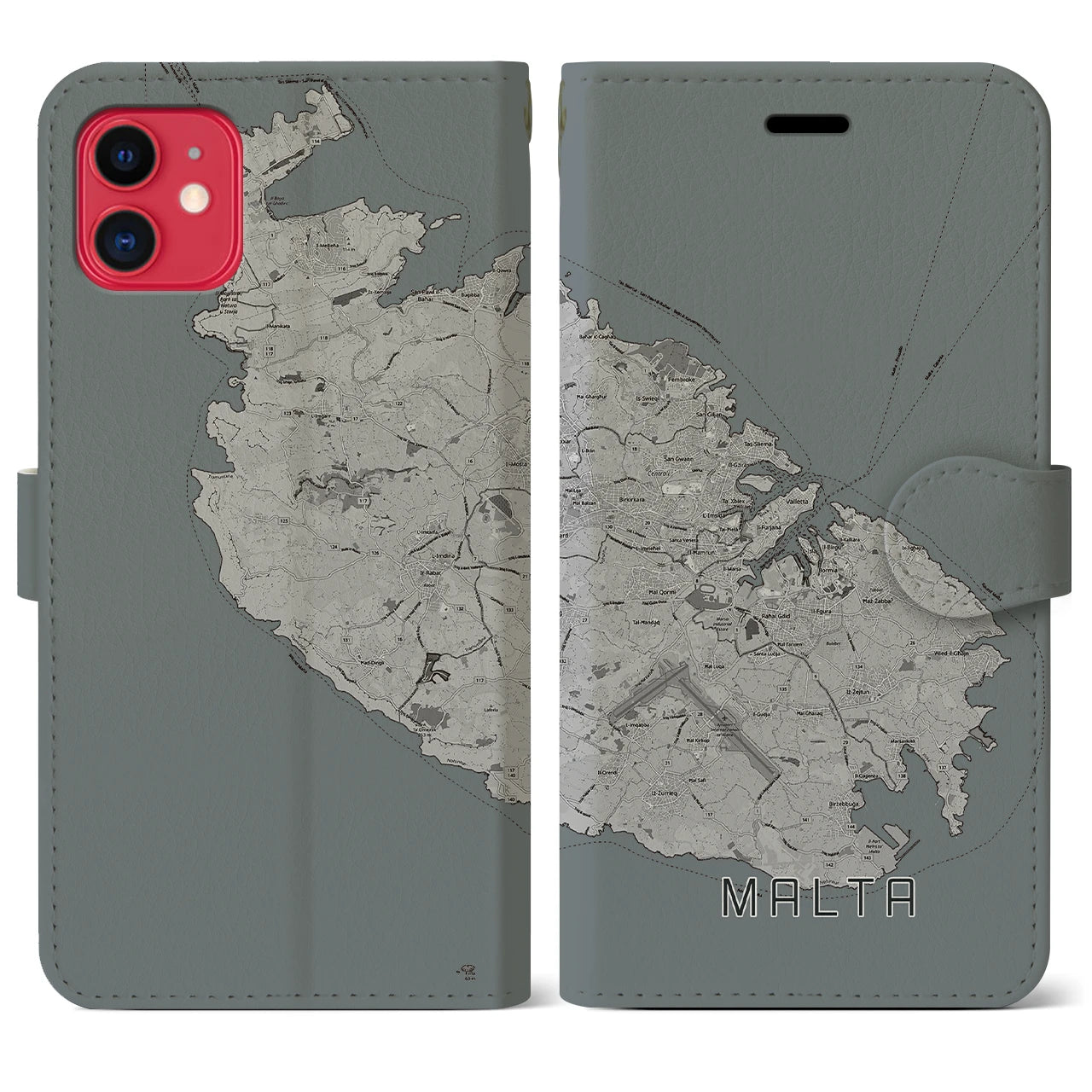 【マルタ】地図柄iPhoneケース(手帳タイプ)モノトーン・iPhone 11 用