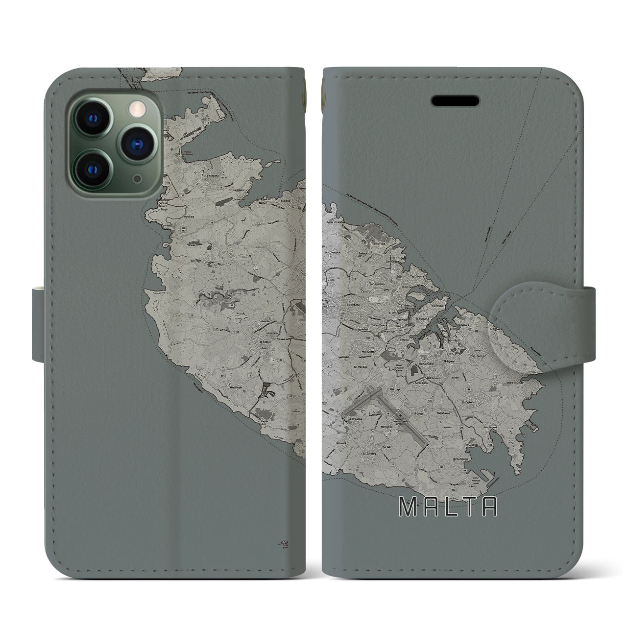 【マルタ】地図柄iPhoneケース(手帳タイプ)モノトーン・iPhone 11 Pro 用