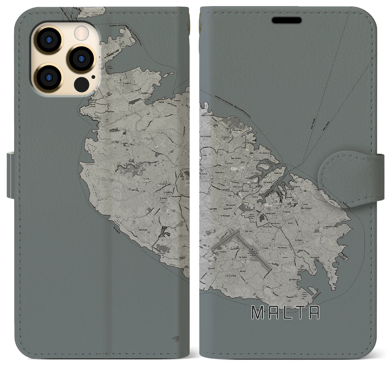 【マルタ】地図柄iPhoneケース(手帳タイプ)モノトーン・iPhone 12 Pro Max 用
