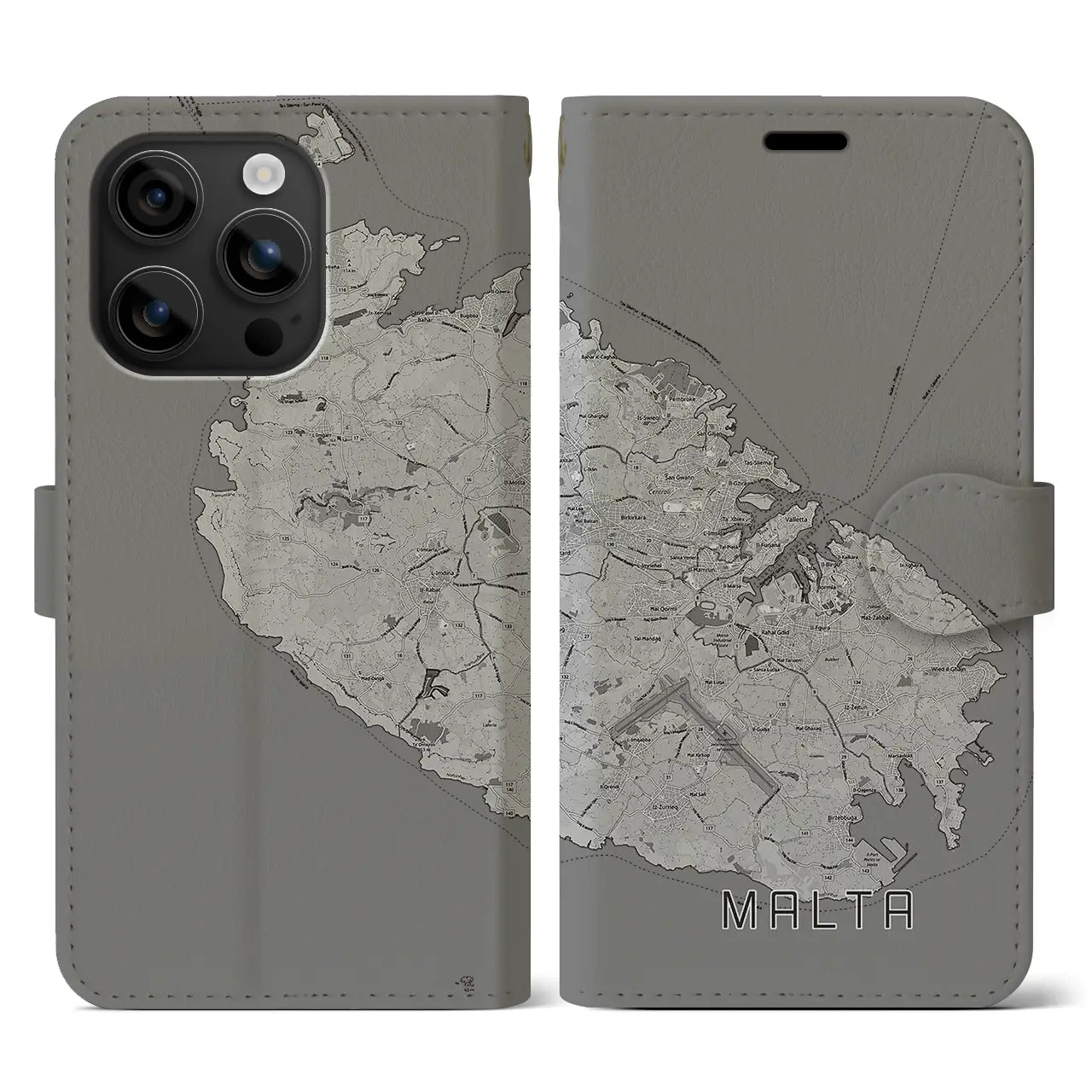 【マルタ】地図柄iPhoneケース(手帳タイプ)モノトーン・iPhone 16 用