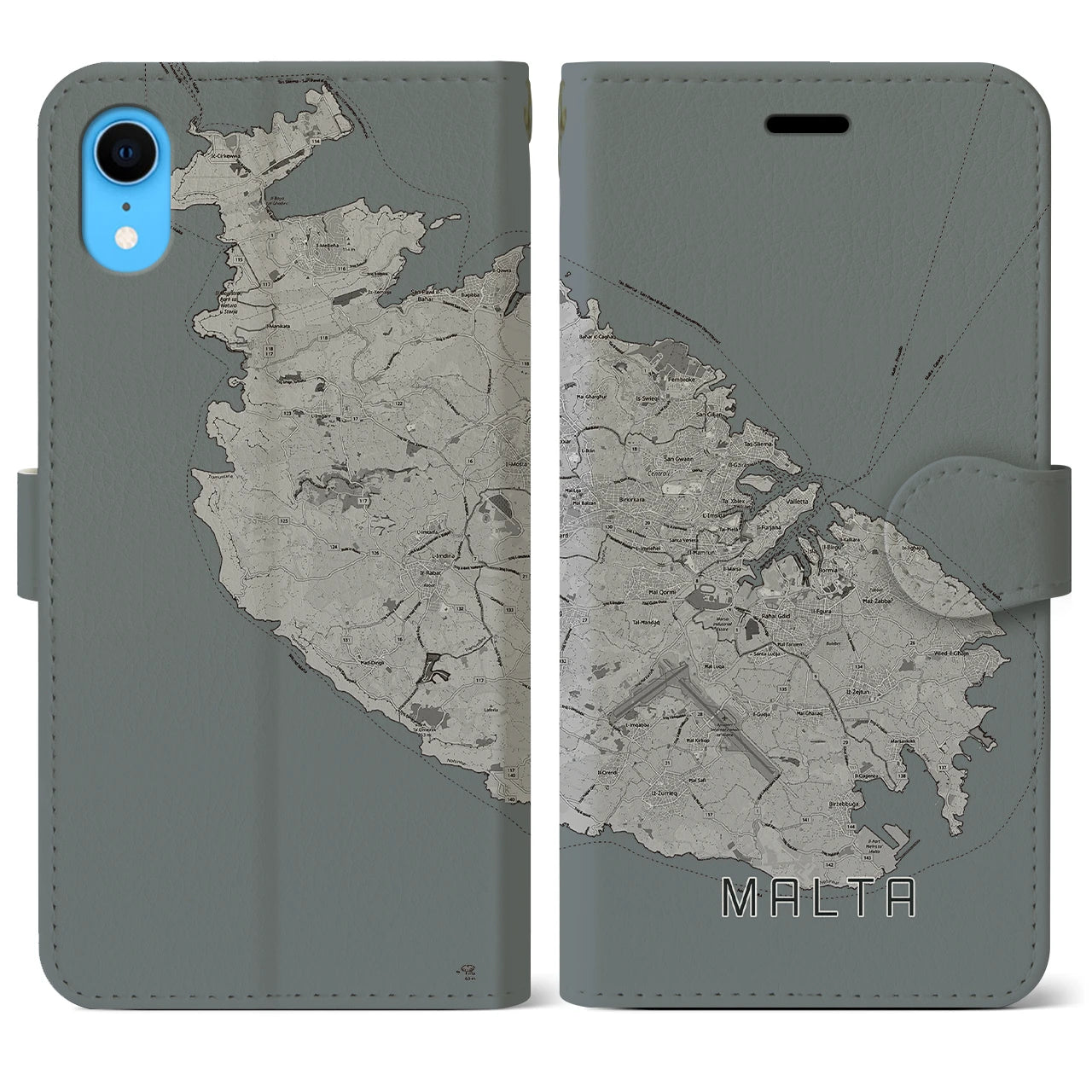 【マルタ】地図柄iPhoneケース(手帳タイプ)モノトーン・iPhone XR 用