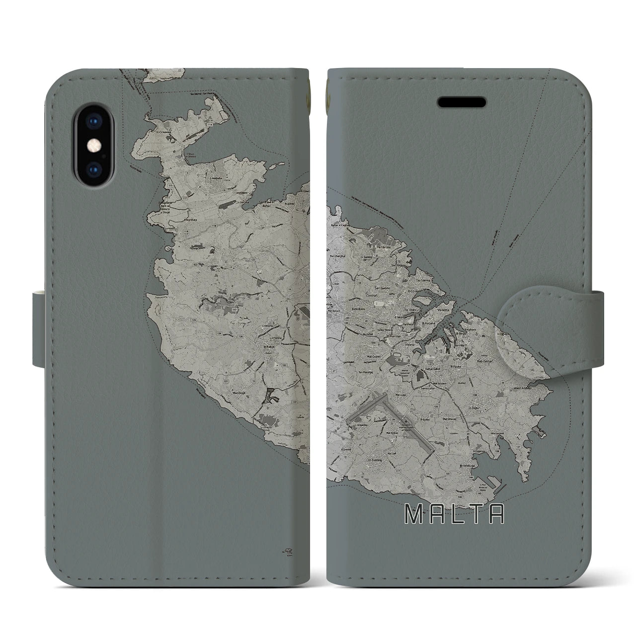 【マルタ】地図柄iPhoneケース(手帳タイプ)モノトーン・iPhone XS / X 用
