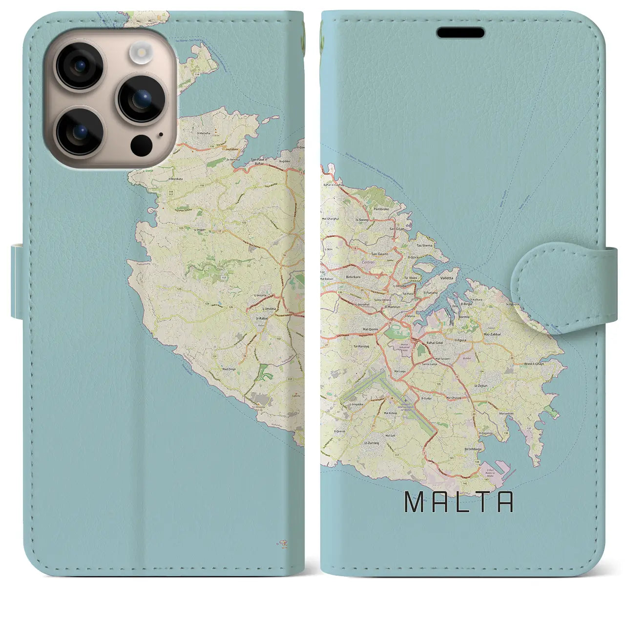【マルタ】地図柄iPhoneケース(手帳タイプ)ナチュラル・iPhone 16 Plus 用