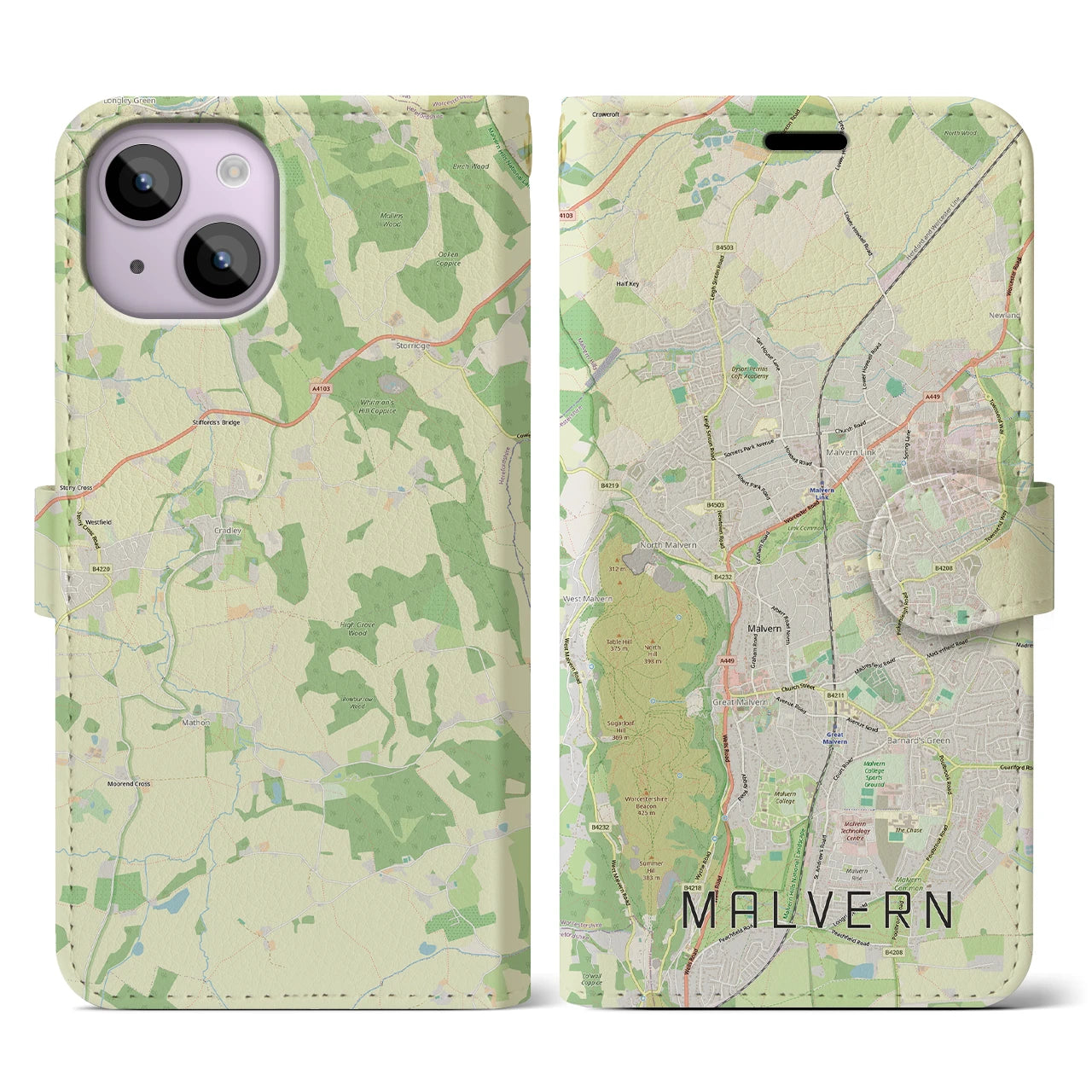 【マルバーン(イギリス)】地図柄iPhoneケース(手帳タイプ)