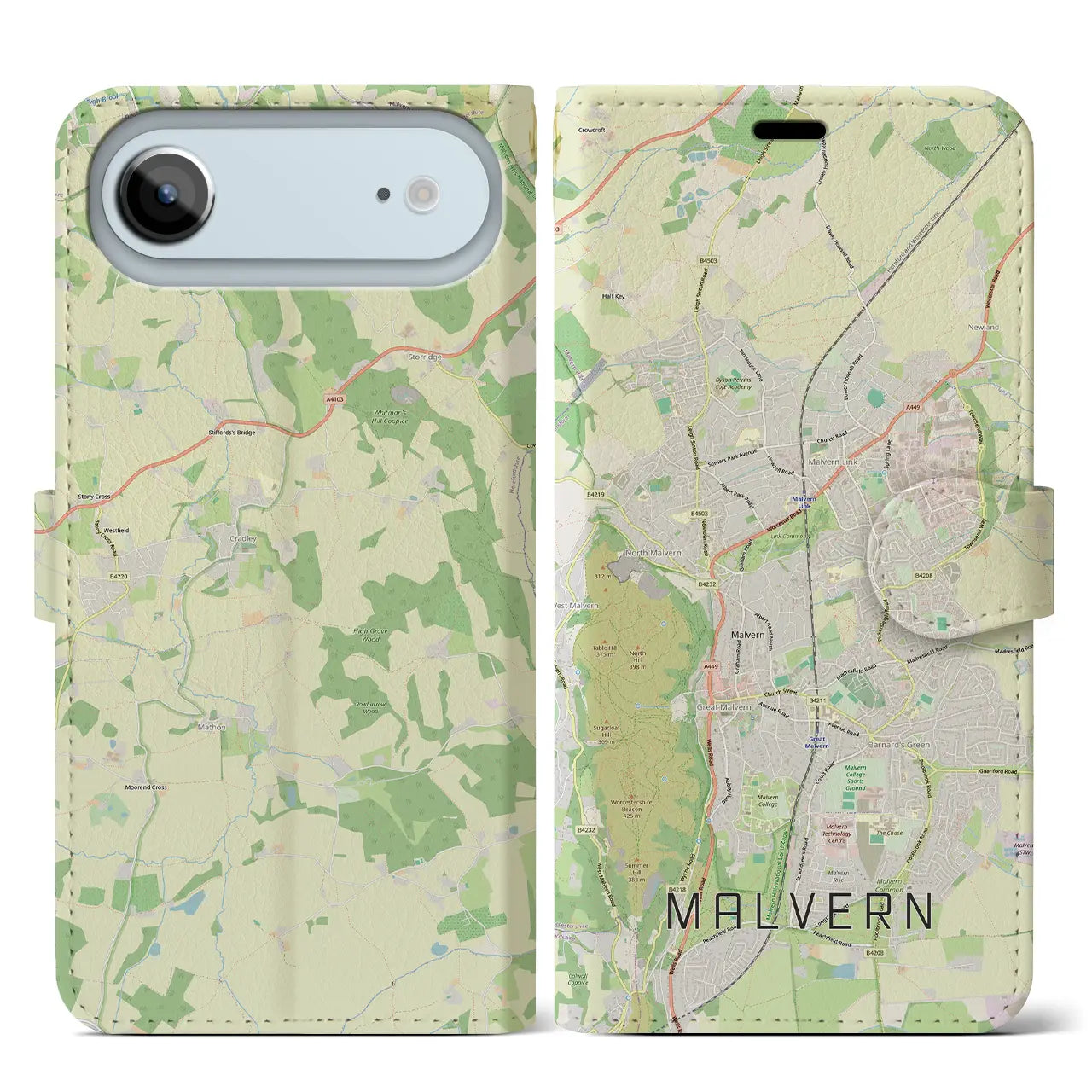【マルバーン(イギリス)】地図柄iPhoneケース(手帳タイプ)ナチュラル・iPhone 17 Pro Max 用