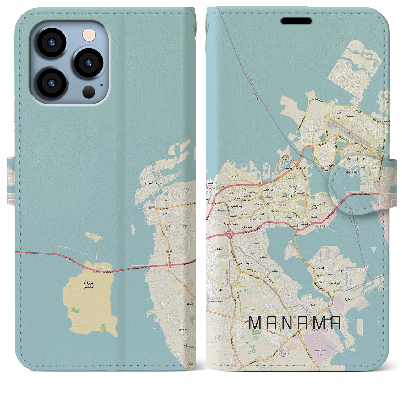 【マナーマ(バーレーン)】地図柄iPhoneケース(手帳タイプ)