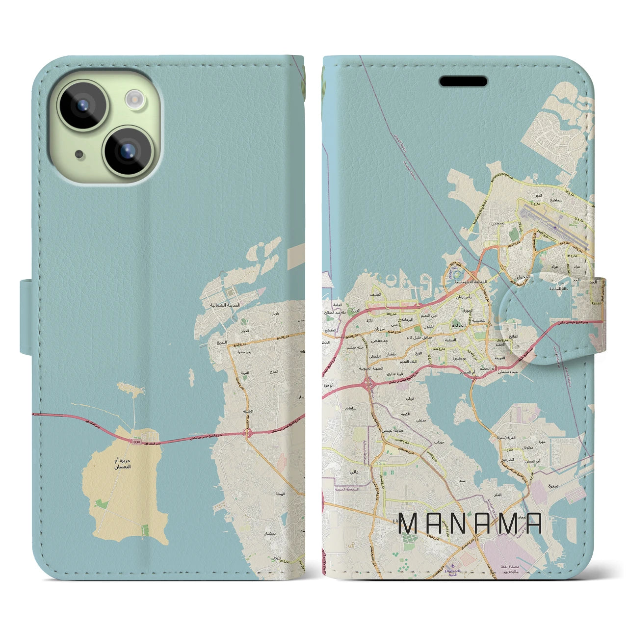【マナーマ(バーレーン)】地図柄iPhoneケース(手帳タイプ)